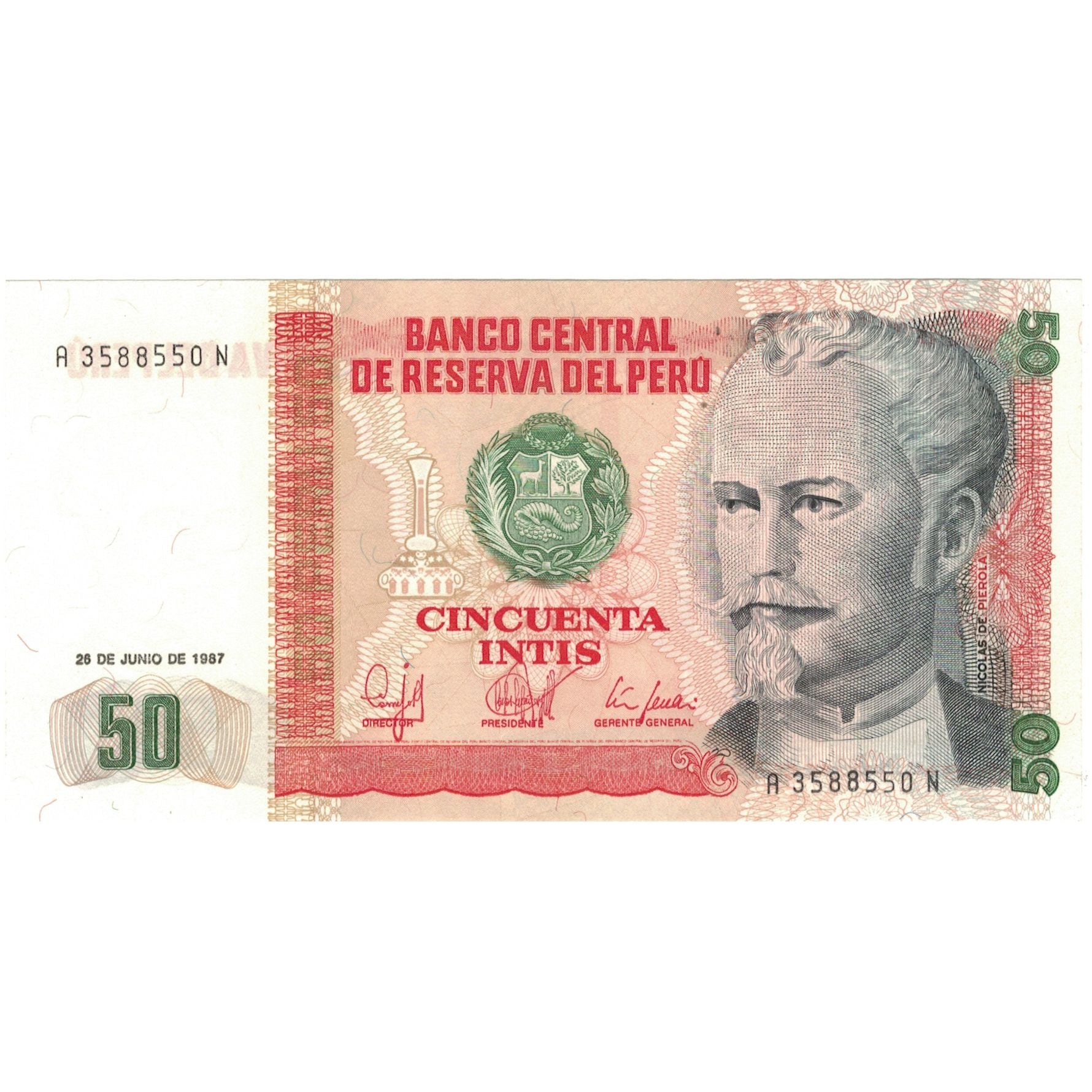 Banknote, Peru, 50 Intis, 1987, 1987-06-26, KM:130, UNC(64)