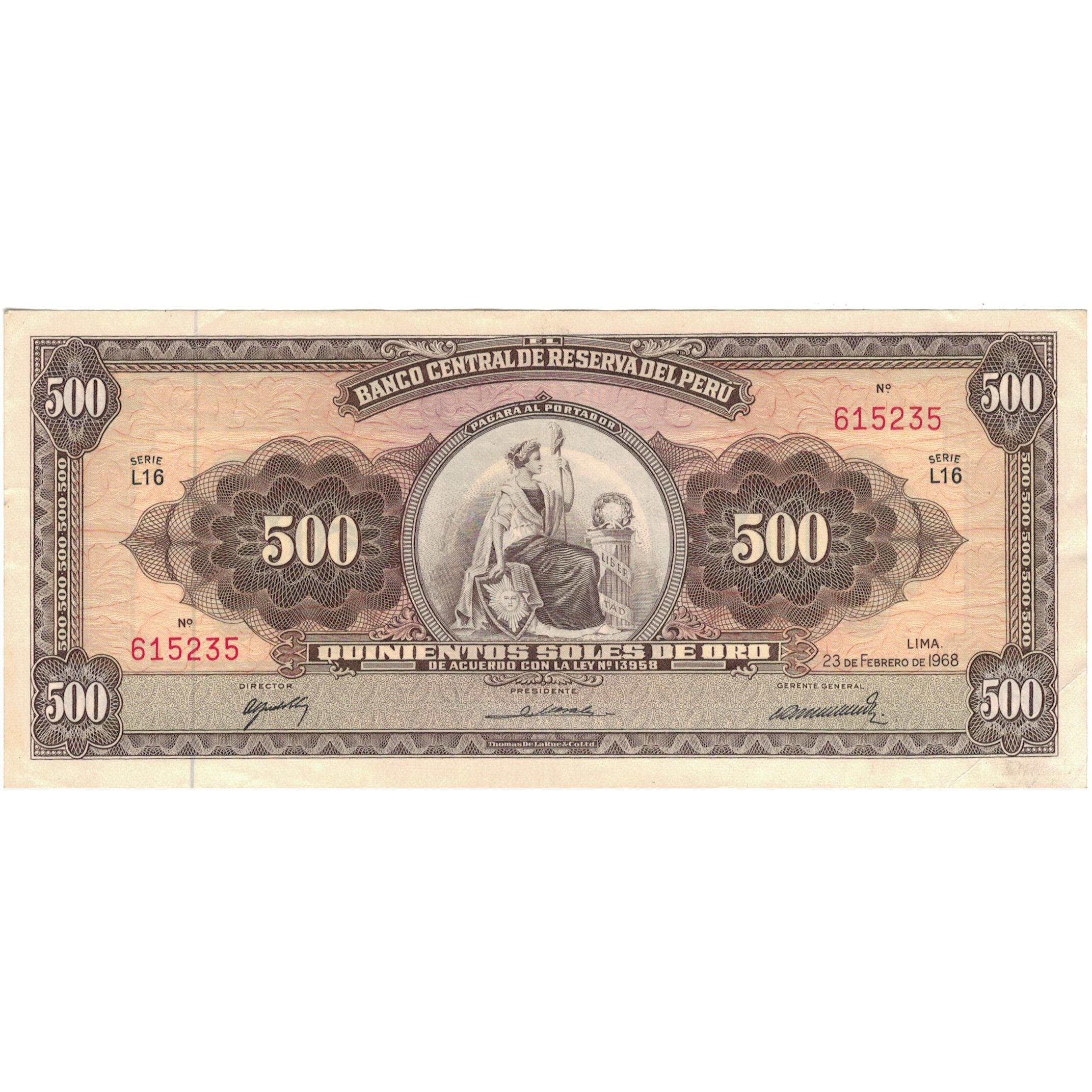 Biljet, Peru, 500 Soles De Oro, 1968, 1968-02-23, KM:87a, TTB+