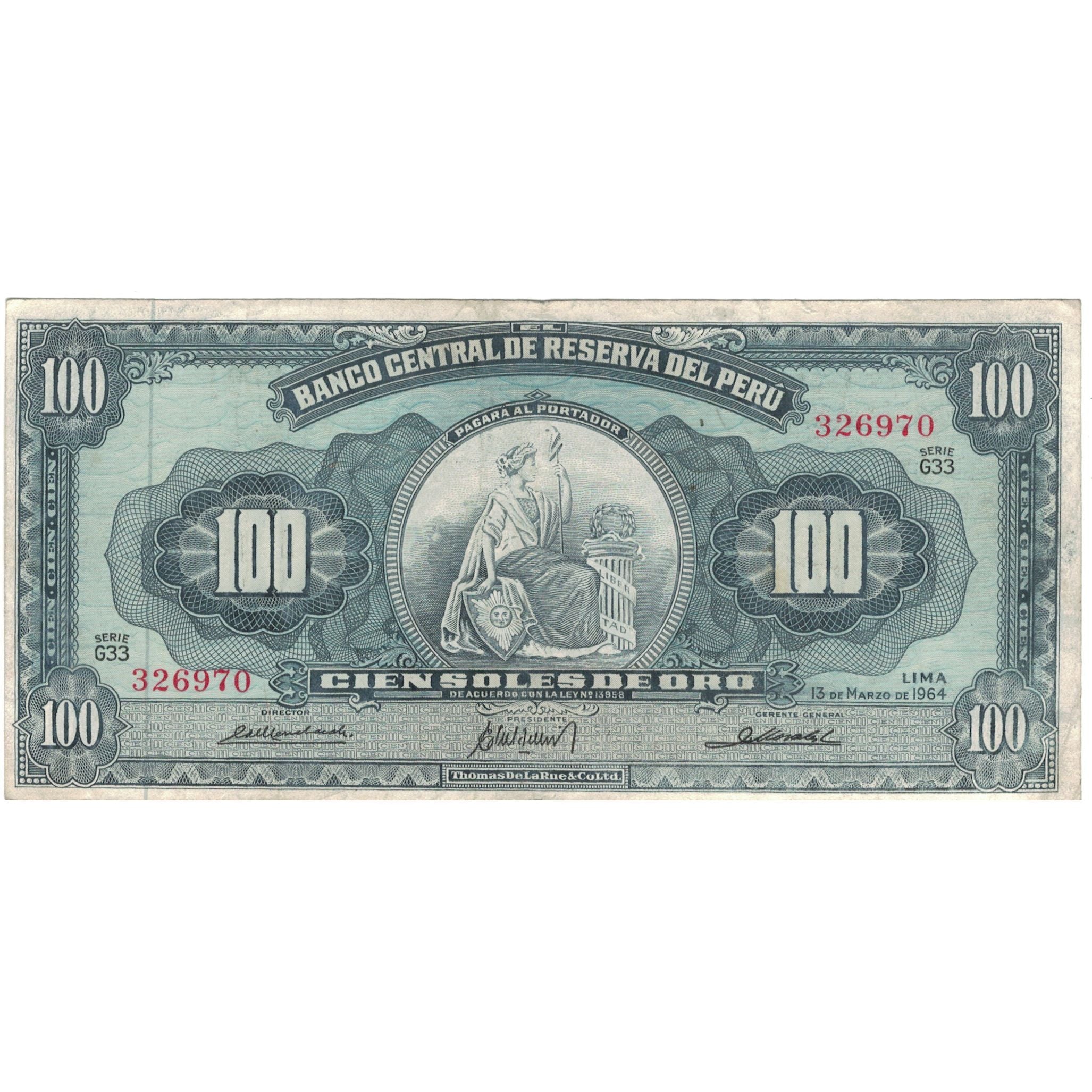 Banknote, Peru, 100 Soles De Oro, 1964, 1964-03-13, KM:86a, EF(40-45)