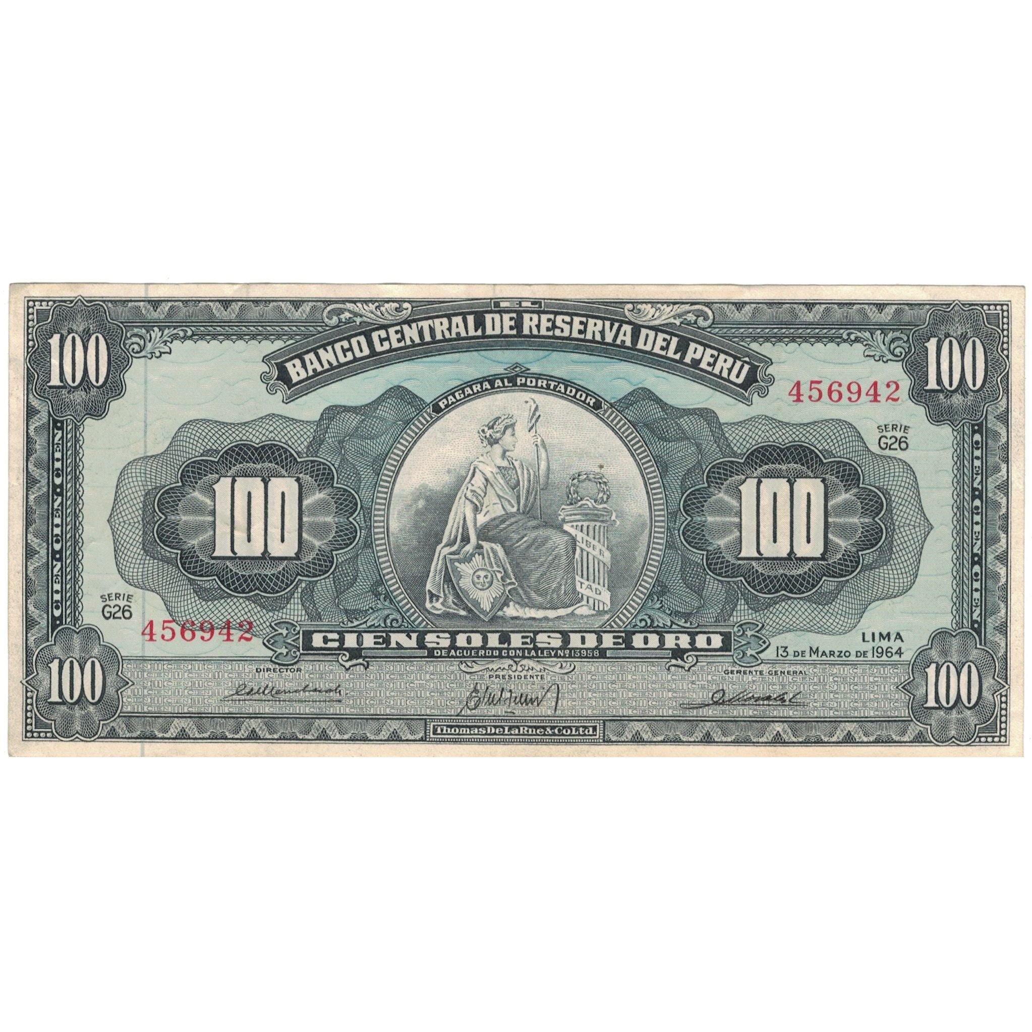 Banknote, Peru, 100 Soles De Oro, 1964, 1964-03-13, KM:86a, EF(40-45)