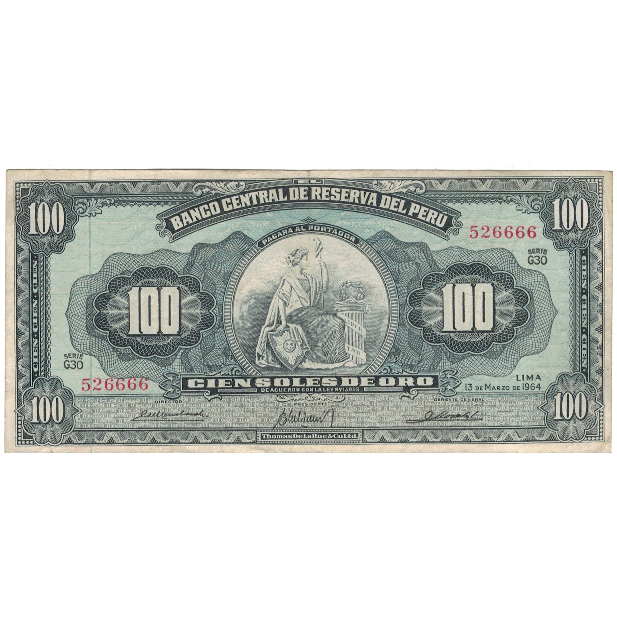 Banknote, Peru, 100 Soles De Oro, 1964, 1964-03-13, KM:86a, EF(40-45)