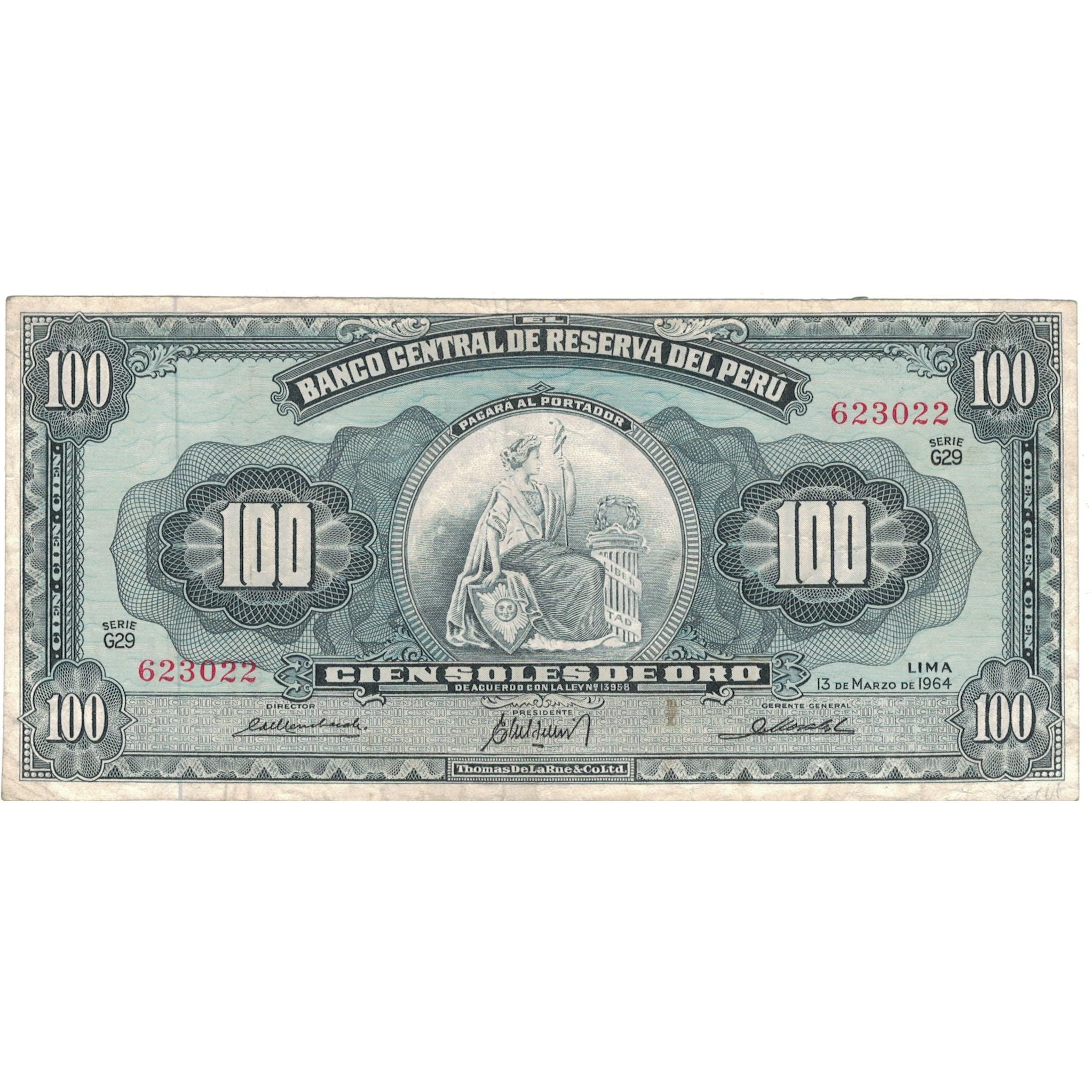 Billete, 100 Soles De Oro, 1964, Perú, 1964-03-13, KM:86a, MBC
