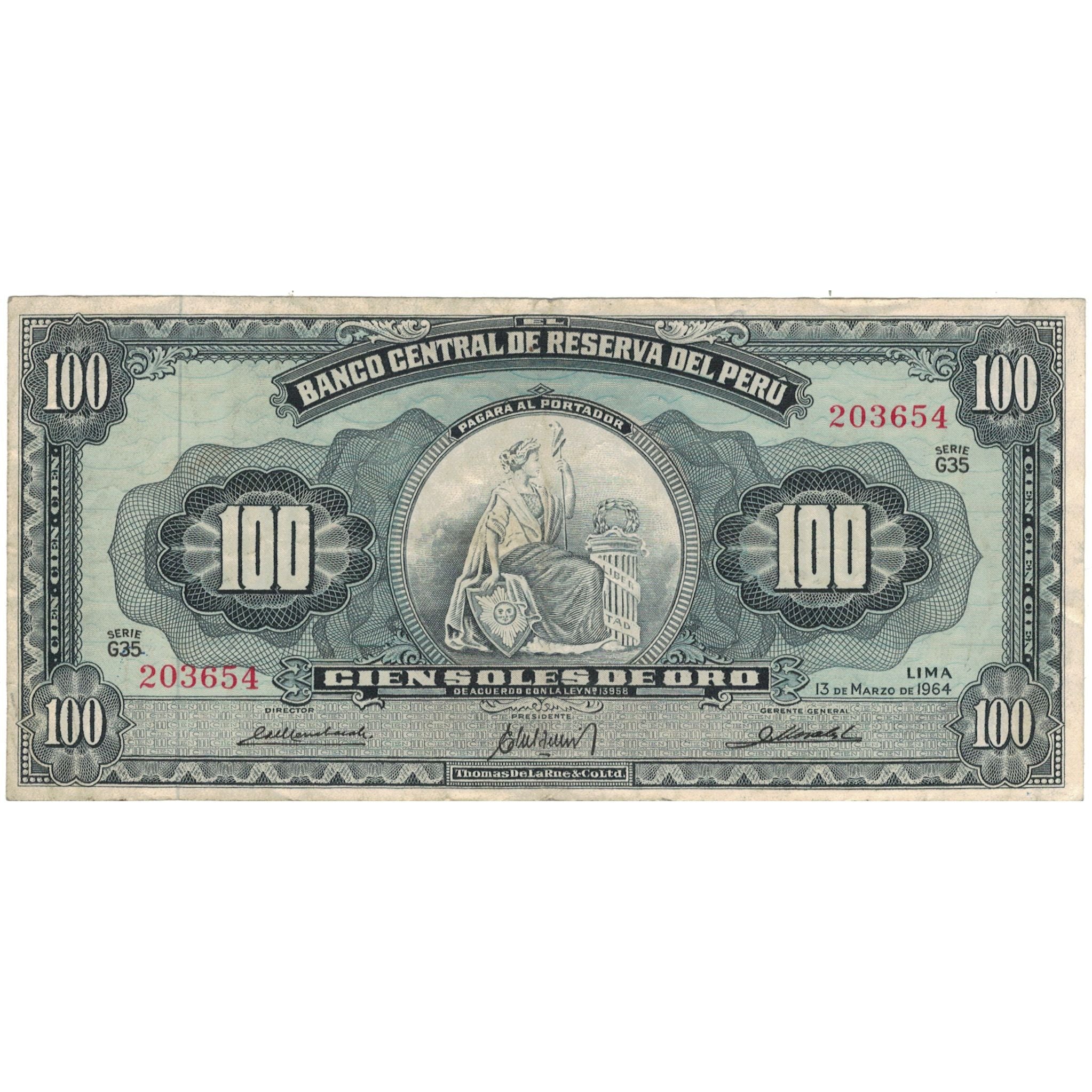Billete, 100 Soles De Oro, 1964, Perú, 1964-03-13, KM:86a, MBC