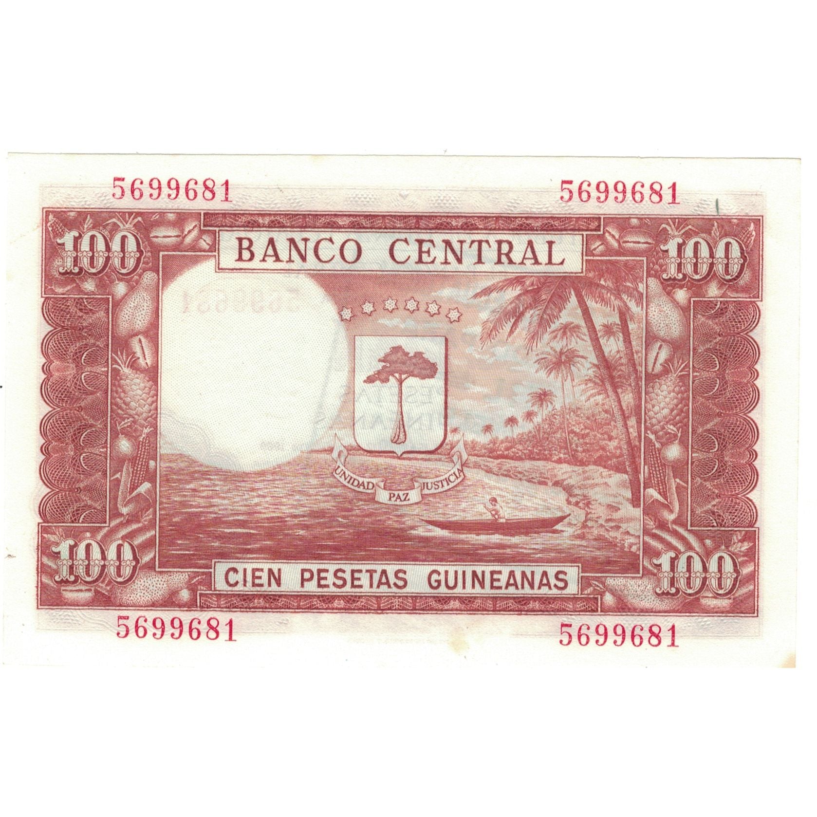 Banconote, Guinea equatoriale, 1000 Bipkwele on 100 Pesetas, 1980, 1980-10-21