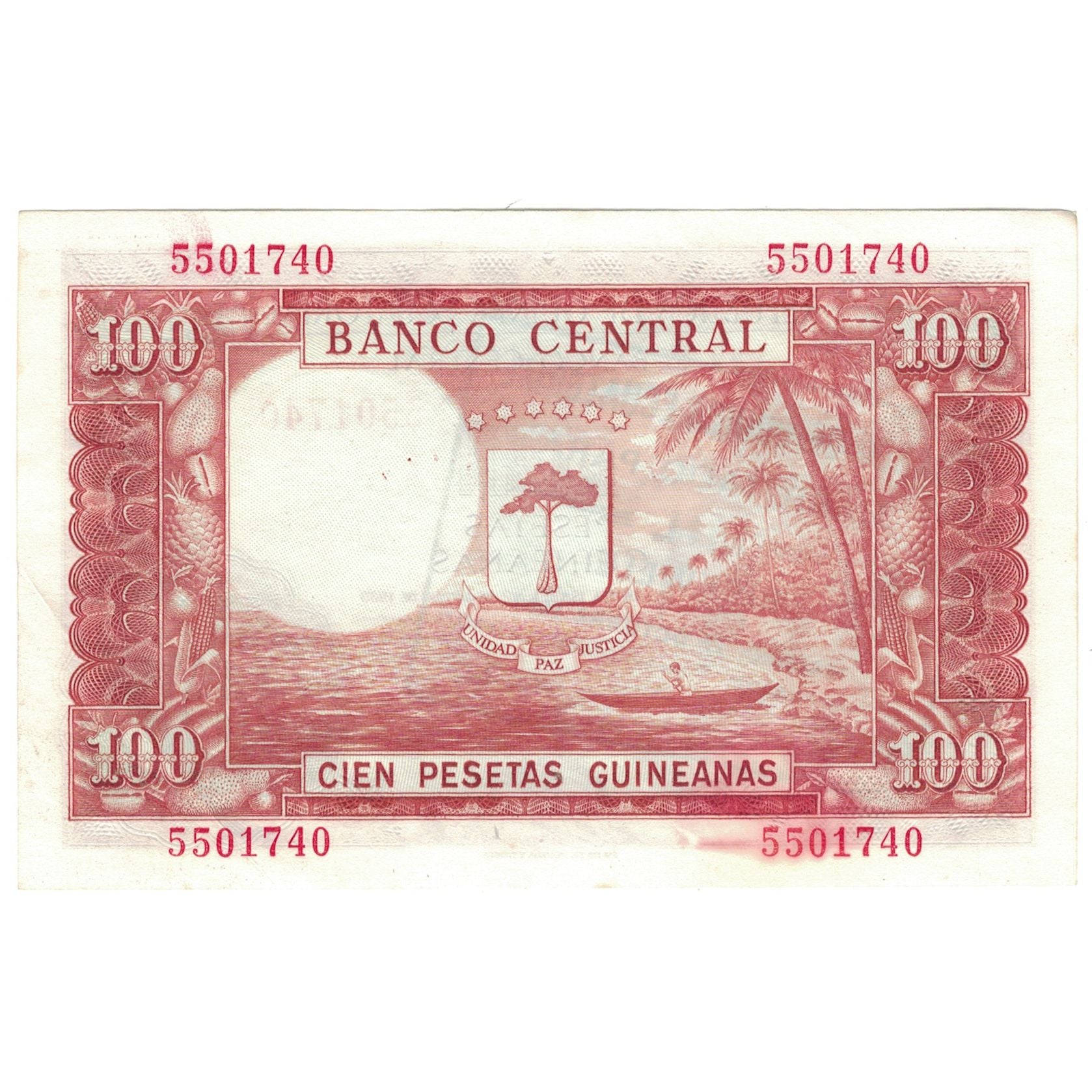 Banconote, Guinea equatoriale, 1000 Bipkwele on 100 Pesetas, 1980, 1980-10-21