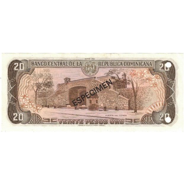Banconote, Repubblica domenicana, 20 Pesos Oro, 1981, 1981, Specimen, KM:120s1