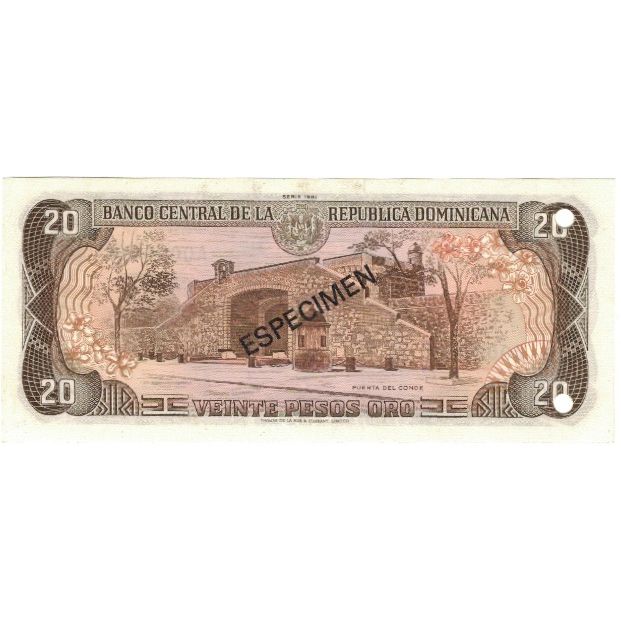Banknote, Dominican Republic, 20 Pesos Oro, 1981, 1981, Specimen, KM:120s1