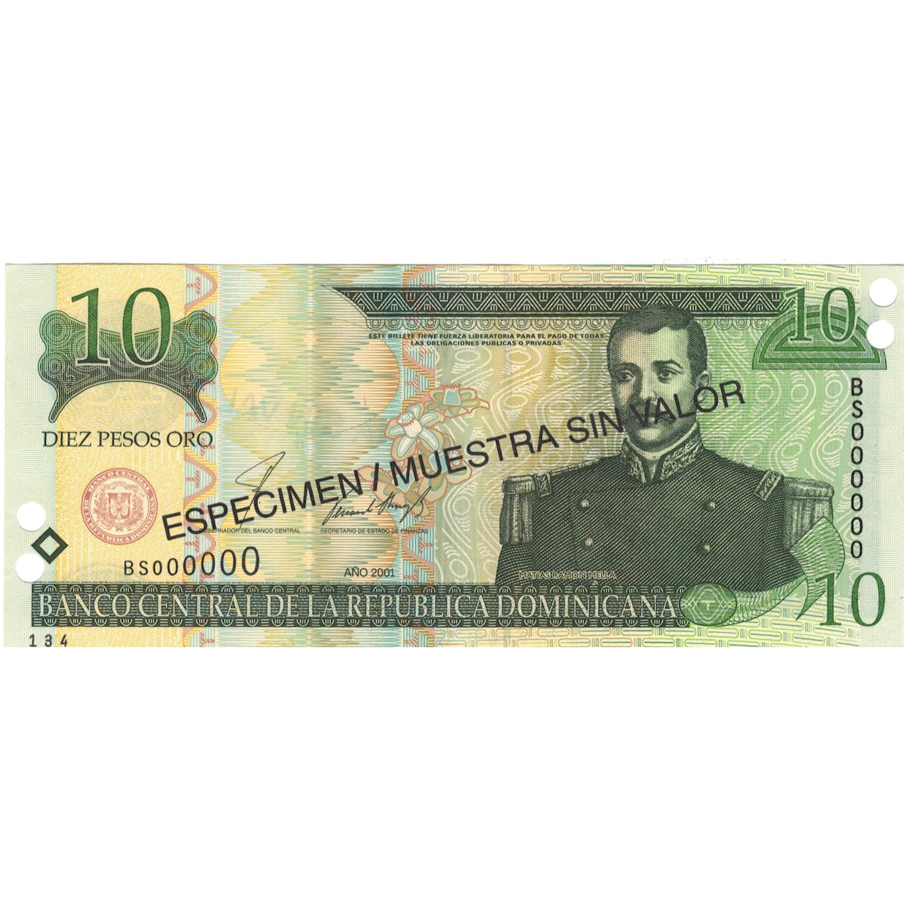 Banknote, Dominican Republic, 10 Pesos Oro, 2001, 2001, Specimen, KM:165s2