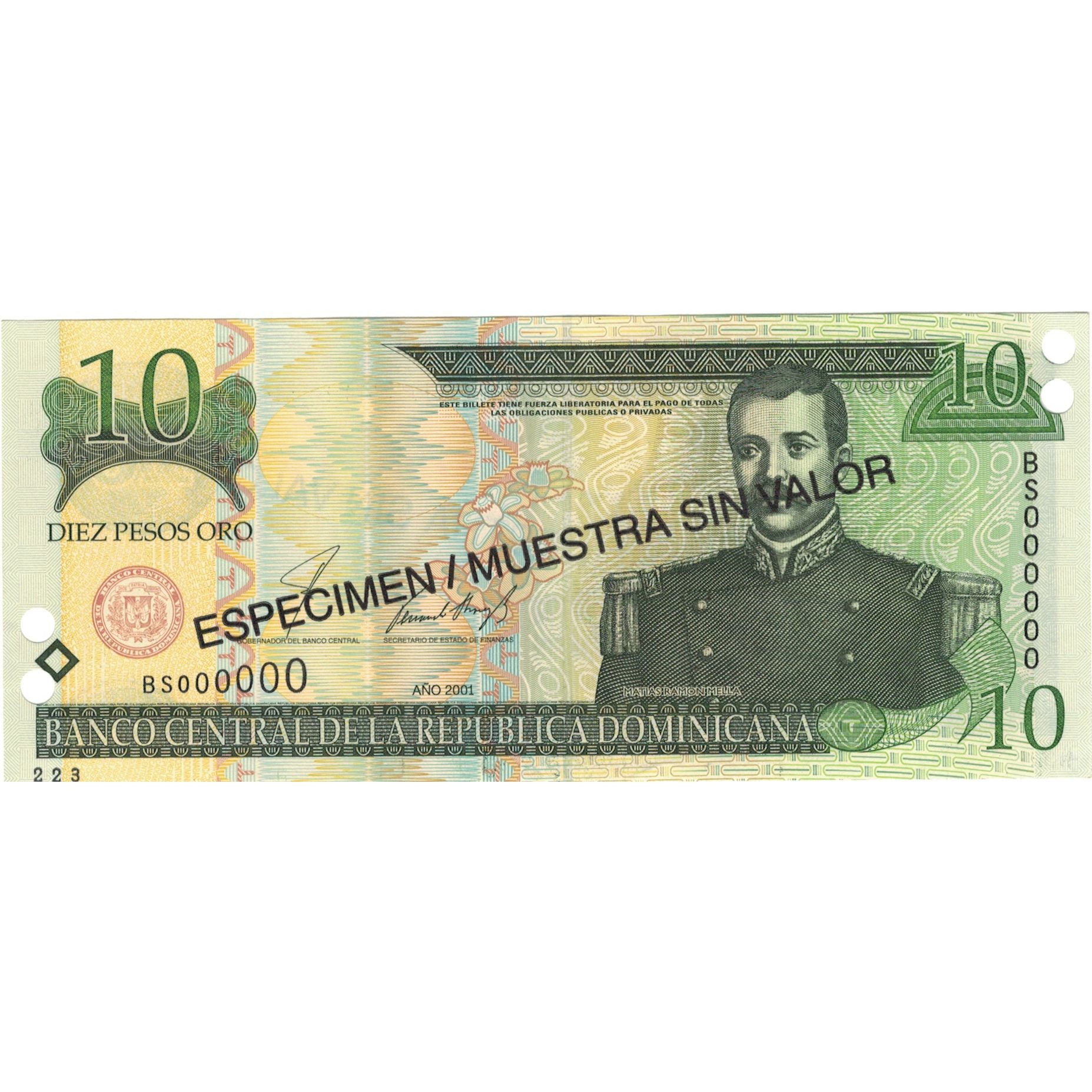 Biljet, Dominicaanse Republiek, 10 Pesos Oro, 2001, 2001, Specimen, KM:165s2