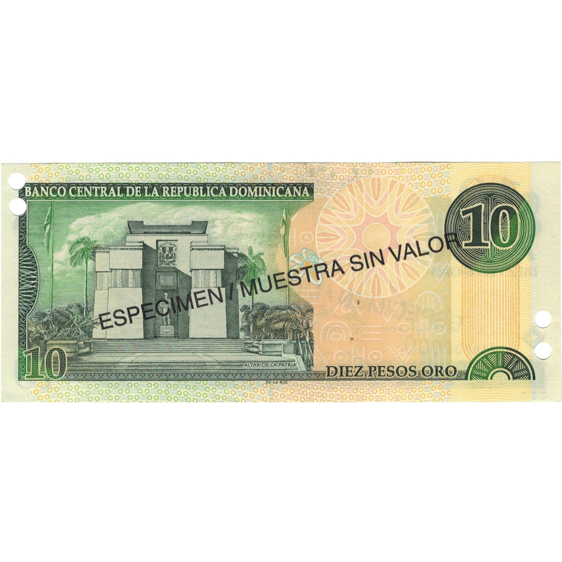Biljet, Dominicaanse Republiek, 10 Pesos Oro, 2001, 2001, Specimen, KM:165s2