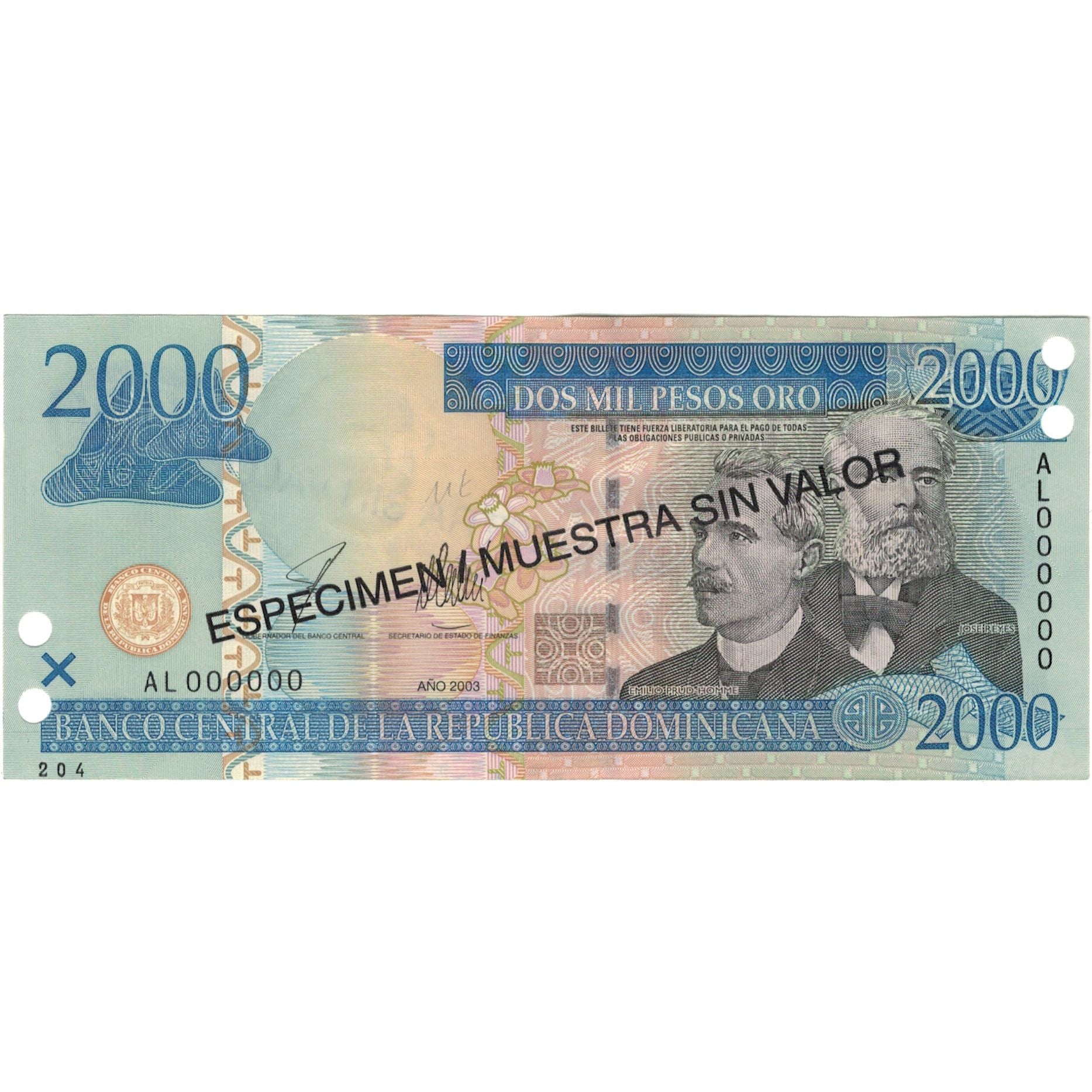 Nota, República Dominicana, 2000 Pesos Oro, 2003, 2003, KM:174s2, UNC(64)