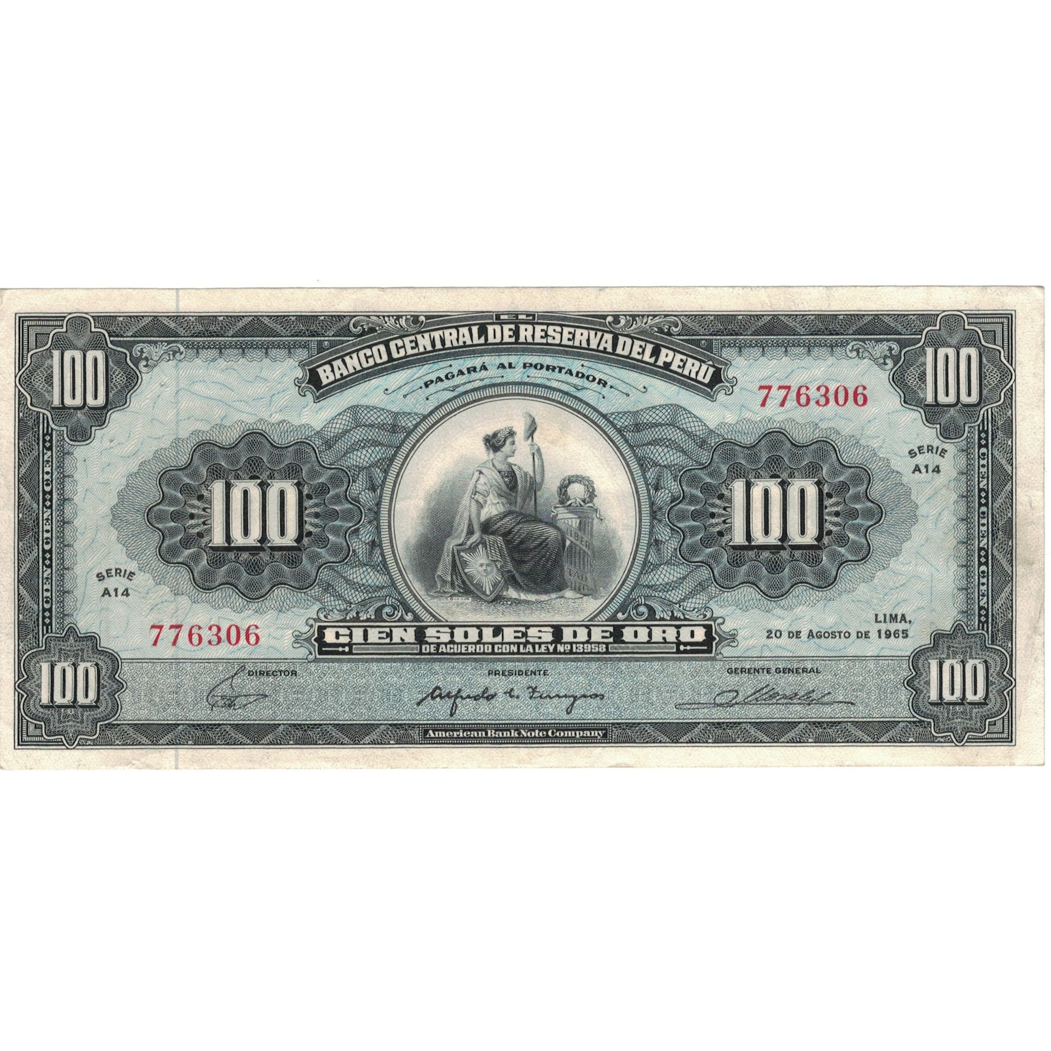 Billete, 100 Soles De Oro, 1965, Perú, 1965-08-20, KM:90a, MBC