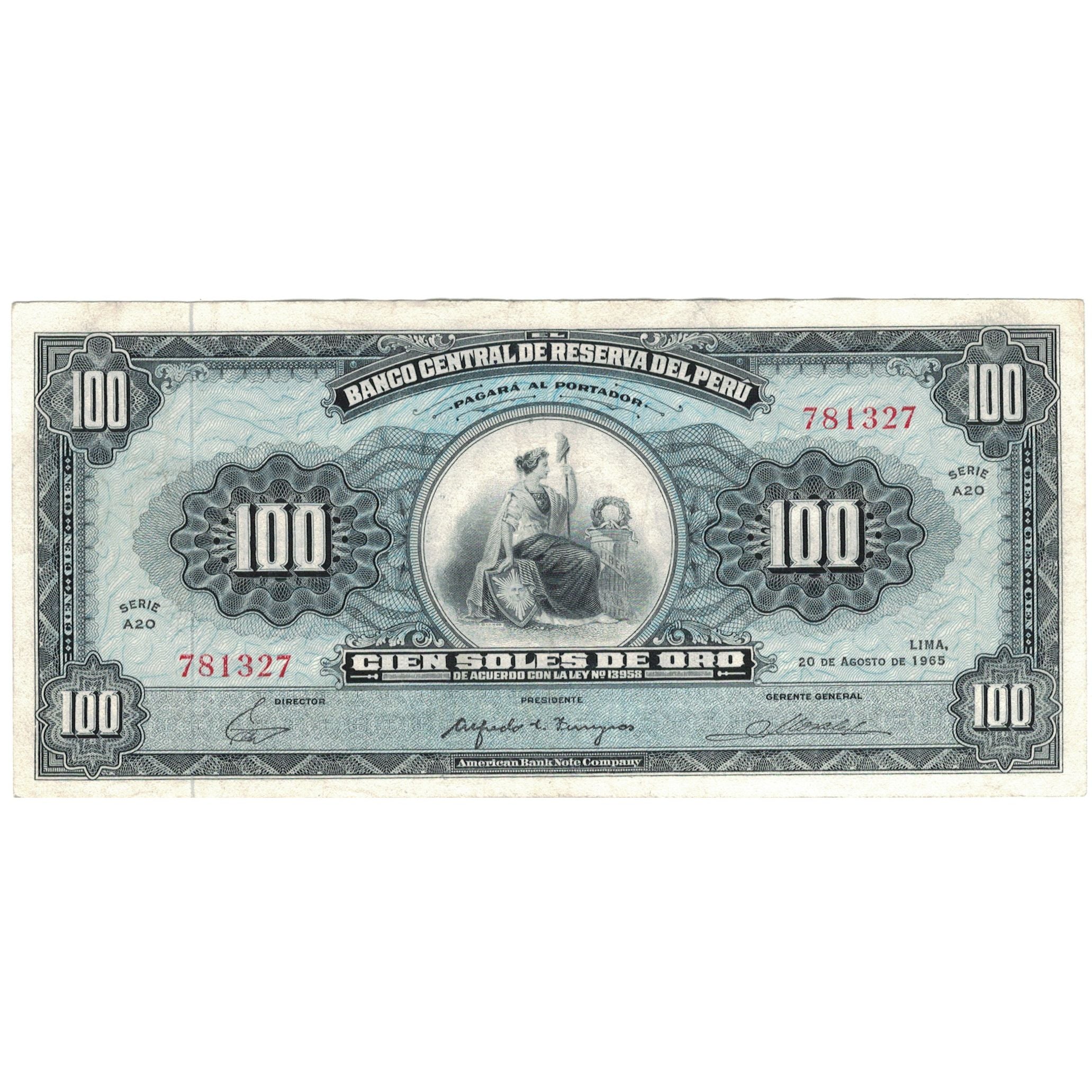 Banknote, Peru, 100 Soles De Oro, 1965, 1965-08-20, KM:90a, EF(40-45)