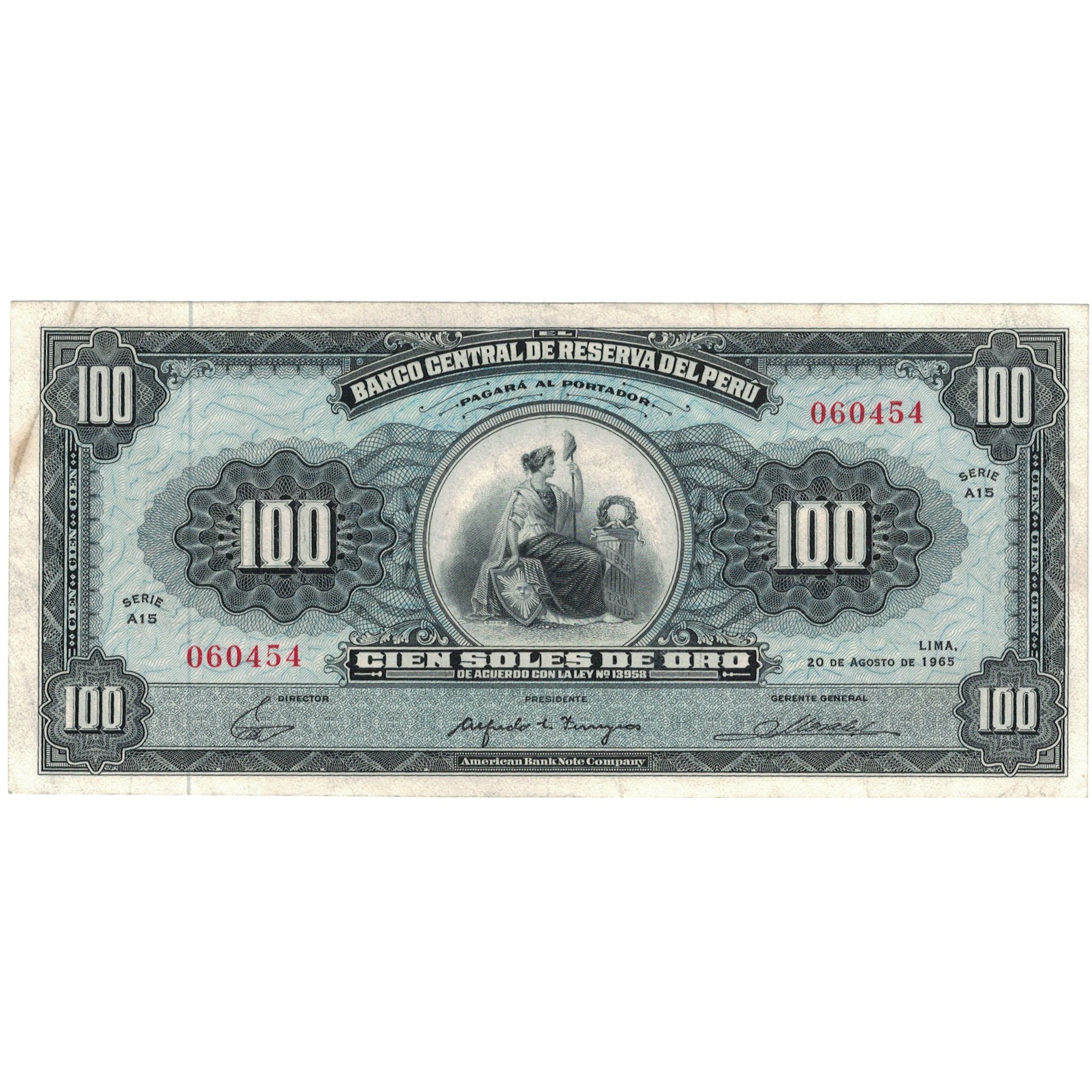Geldschein, Peru, 100 Soles De Oro, 1965, 1965-08-20, KM:90a, SS