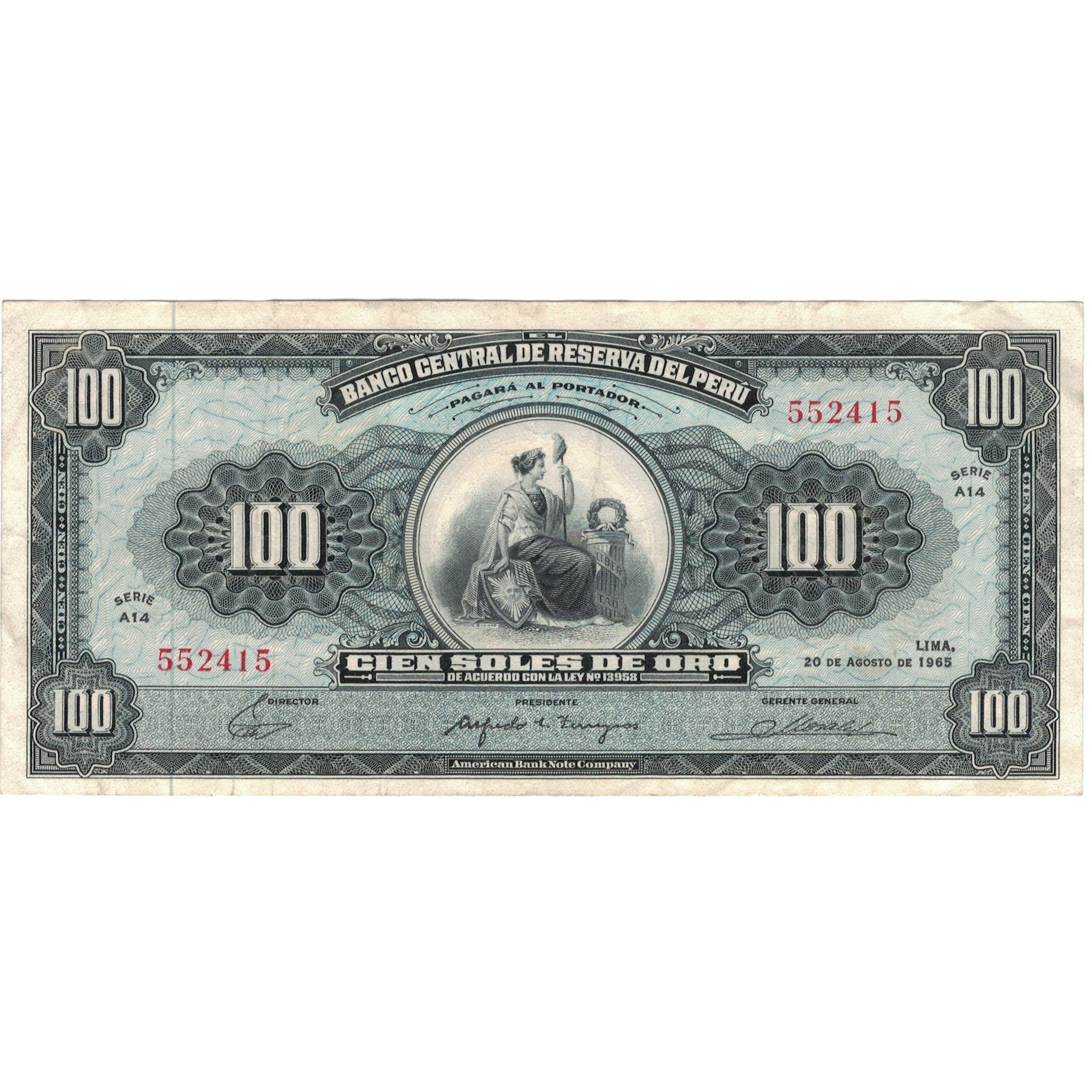 Banknote, Peru, 100 Soles De Oro, 1965, 1965-08-20, KM:90a, EF(40-45)