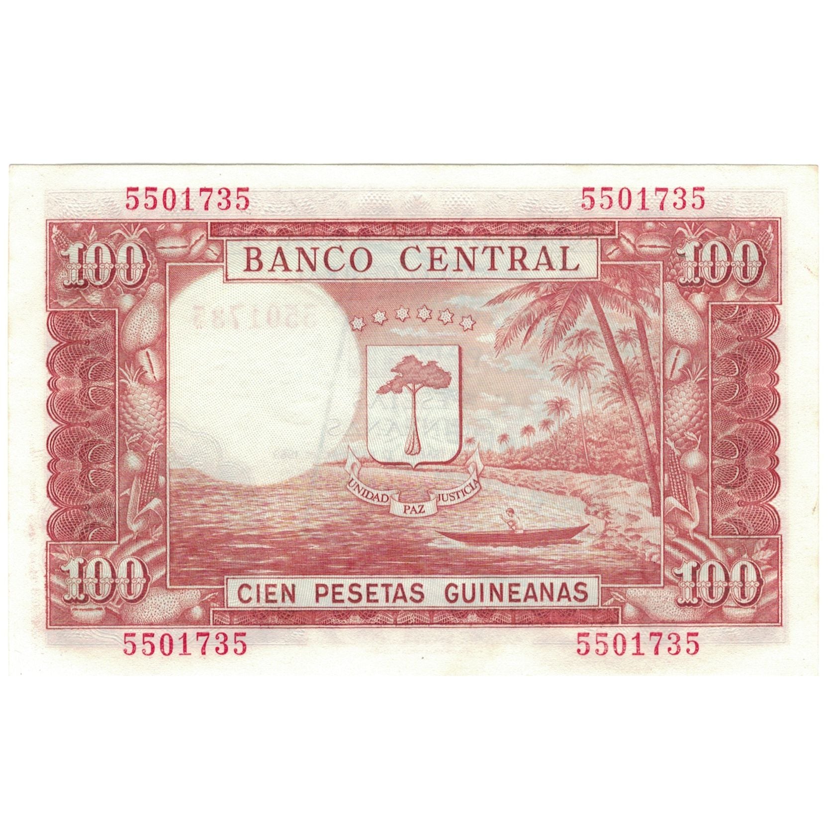 Banconote, Guinea equatoriale, 1000 Bipkwele on 100 Pesetas, 1980, 1980-10-21