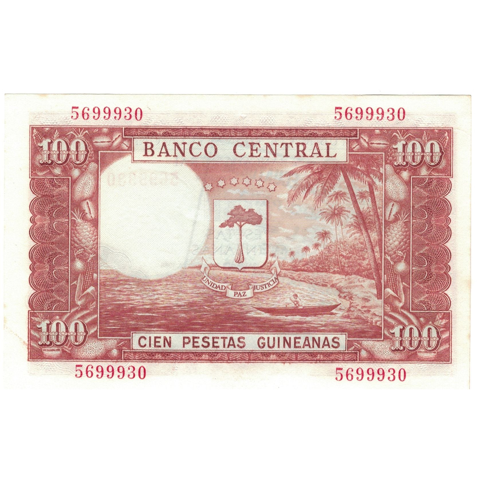 Banconote, Guinea equatoriale, 1000 Bipkwele on 100 Pesetas, 1980, 1980-10-21