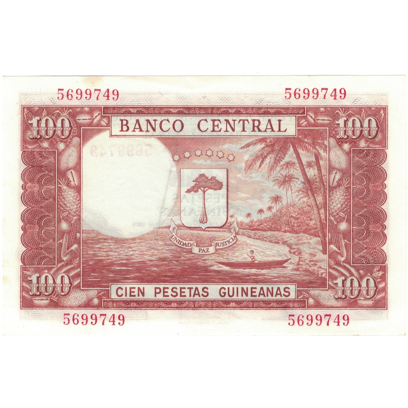 Banconote, Guinea equatoriale, 1000 Bipkwele on 100 Pesetas, 1980, 1980-10-21