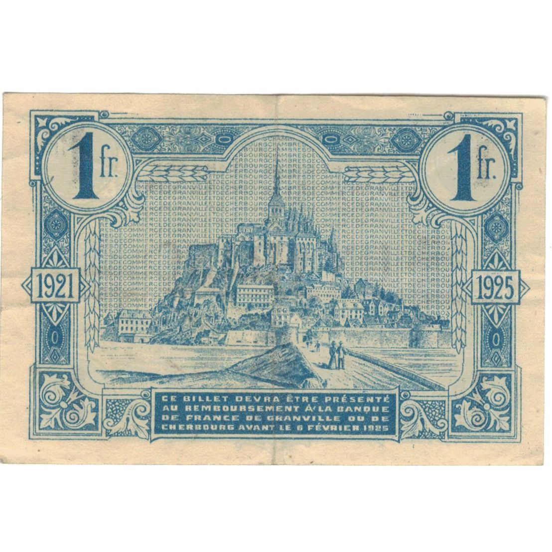 Francja, 1 Franc, Chambres de Commerce de Granville et Cherbourg, 1921