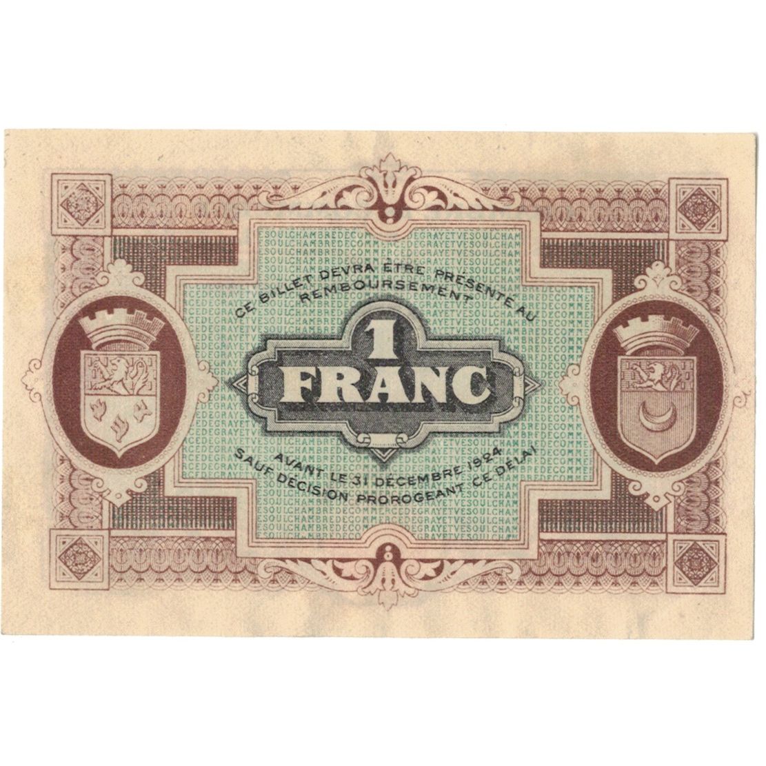 France, Gray et Vesoul, 1 Franc, 1921, SUP+