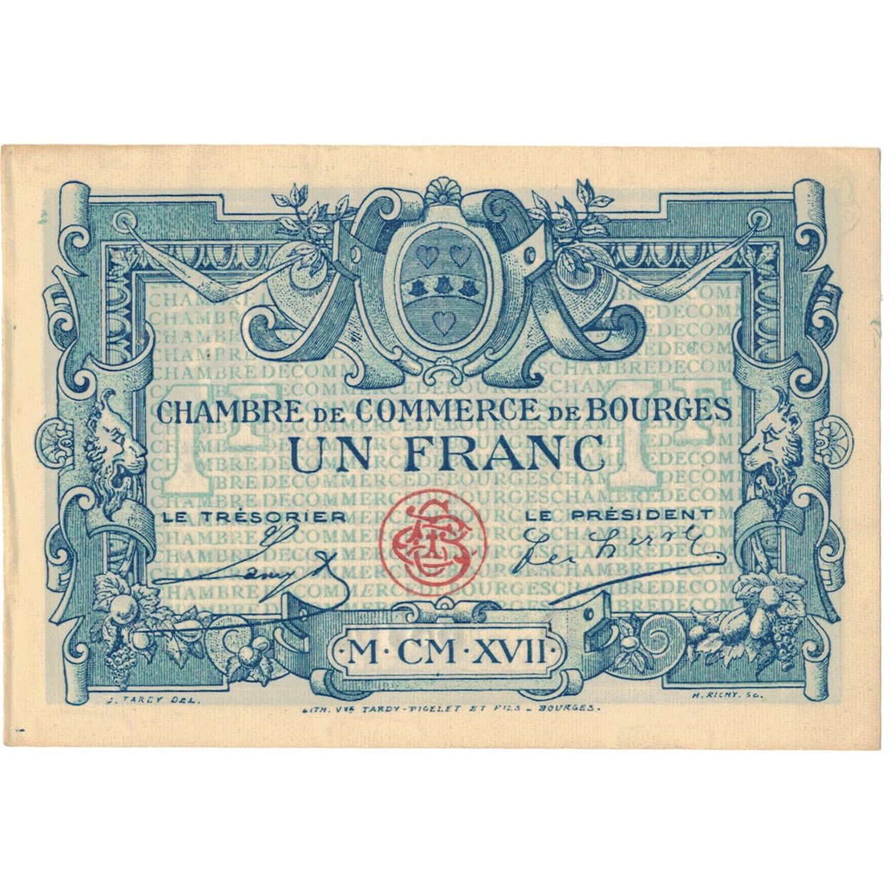 França, Bourges, 1 Franc, 1917, EF(40-45), Pirot:32-11