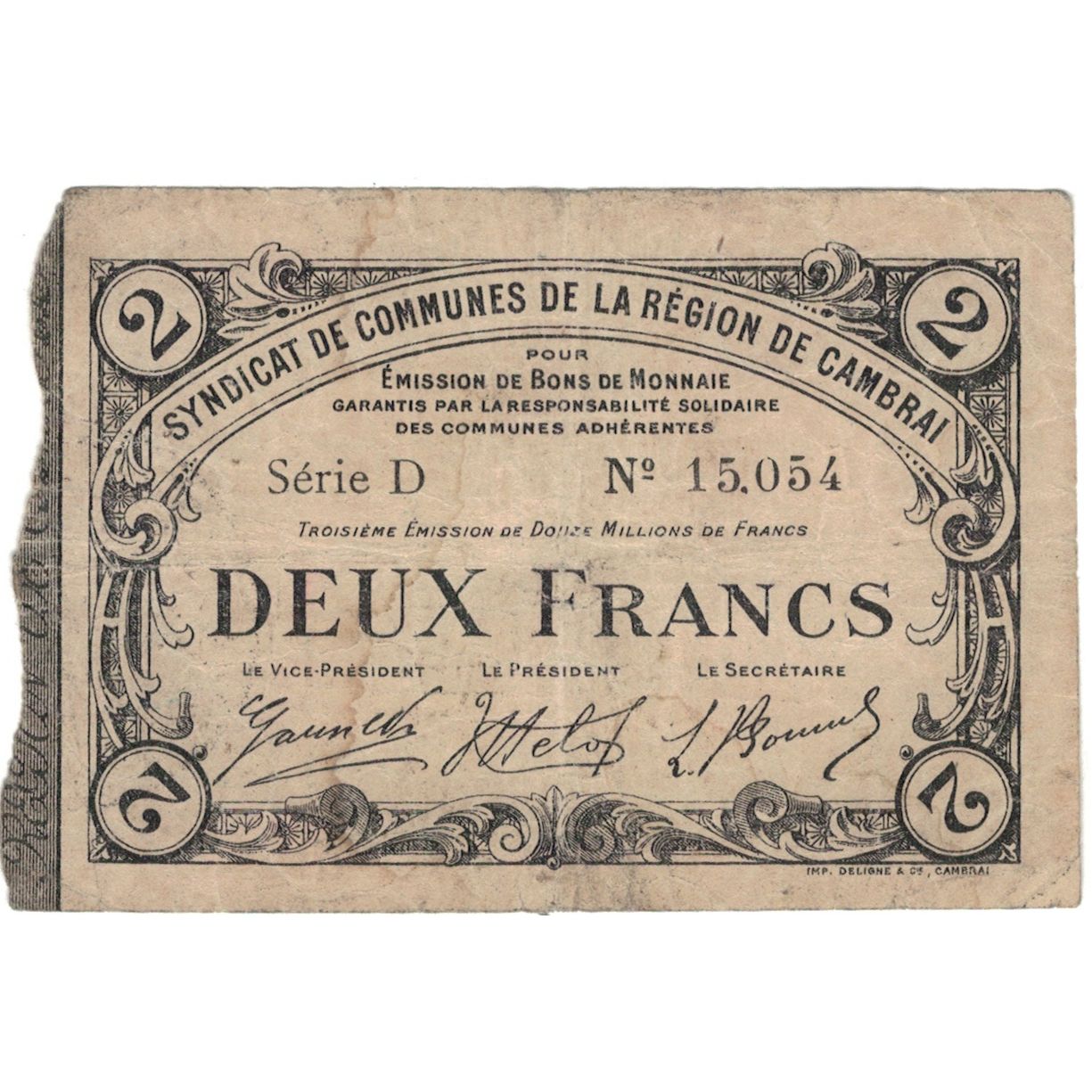 Frankreich, Cambrai, 2 Francs, 1916, S+, Pirot:59-487