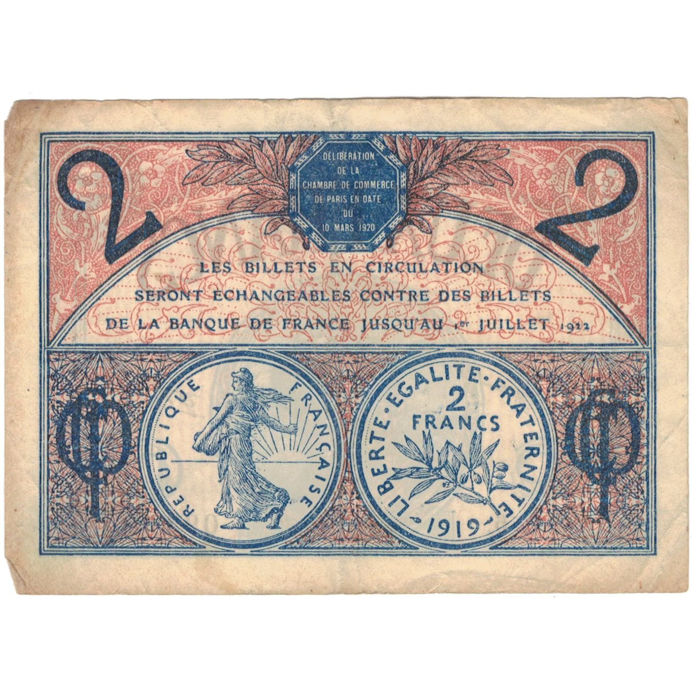 France, Paris, 2 Francs, 1920, TB+, Pirot:97-28