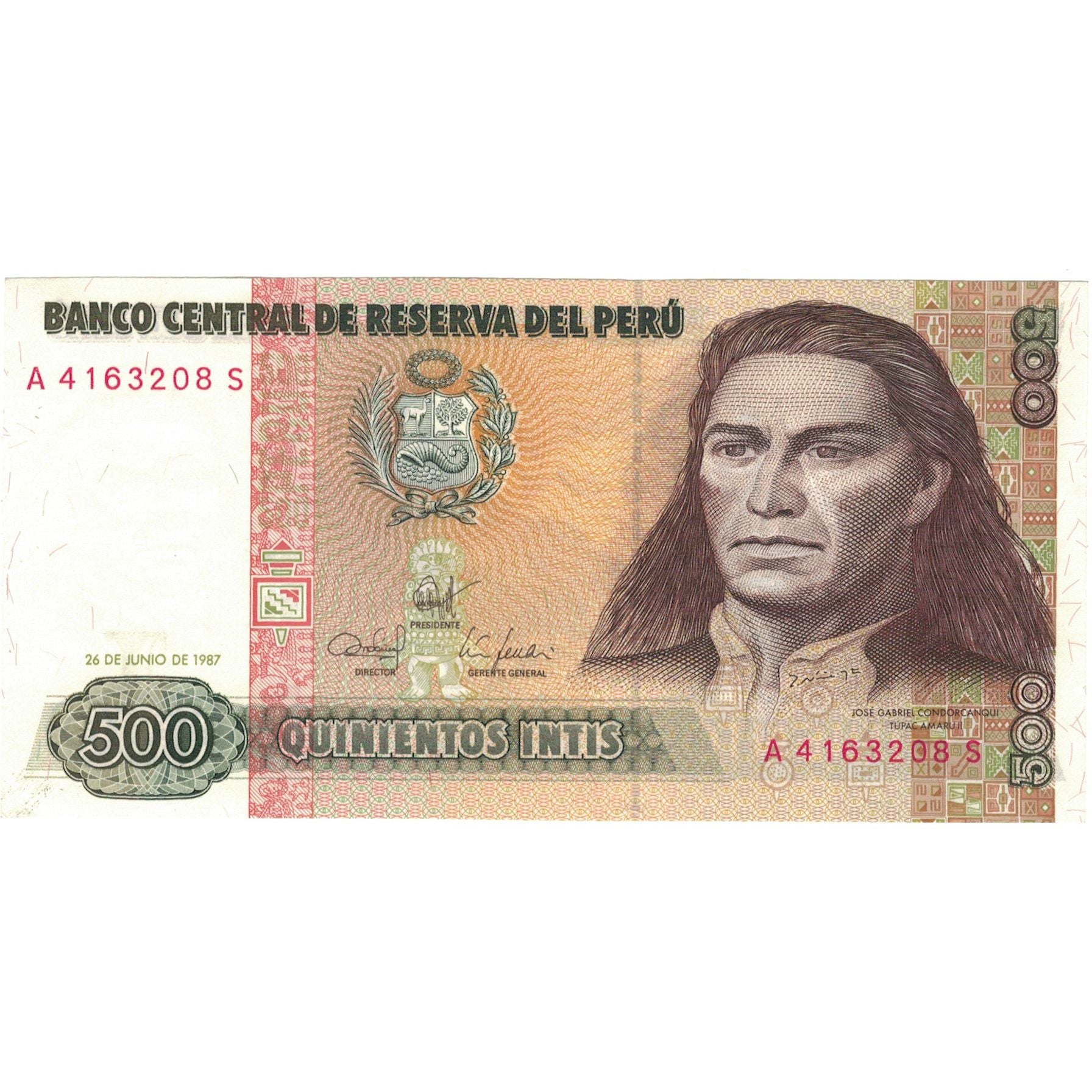 Nota, Peru, 500 Intis, 1987-06-26, KM:134b, UNC(63)