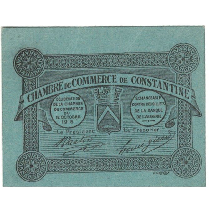 Banconote, Algeria, 5 Centimes, Chambre de Commerce, 1915, 1915-10-12, BB+