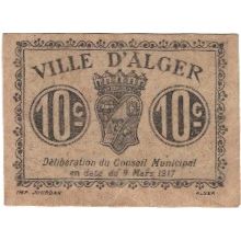 Billet, Algeria, 10 Centimes, Blason, 1917, 1917-03-09, TTB+