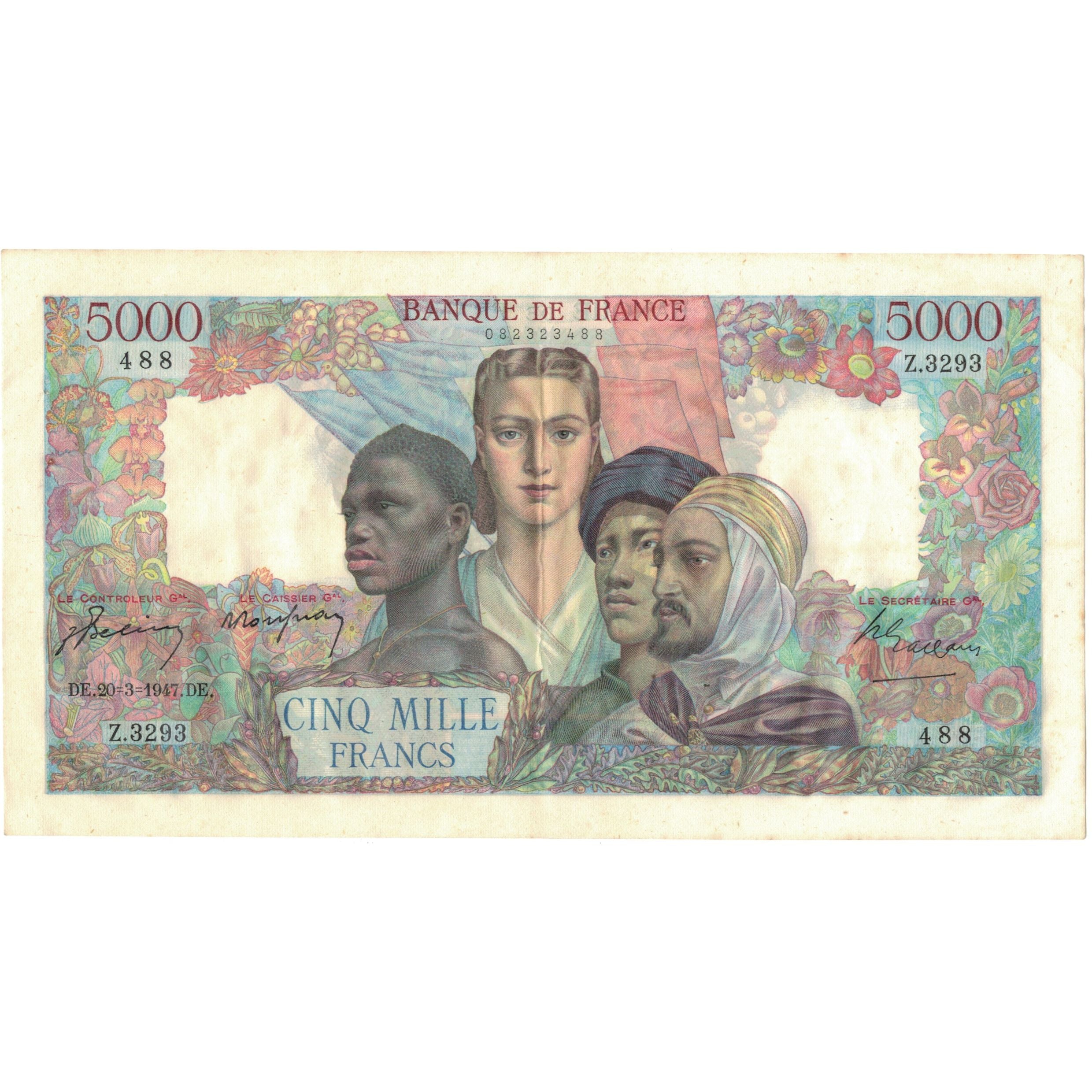 França, 5000 Francs, Empire Français, 1947, Z.3293488, AU(55-58)