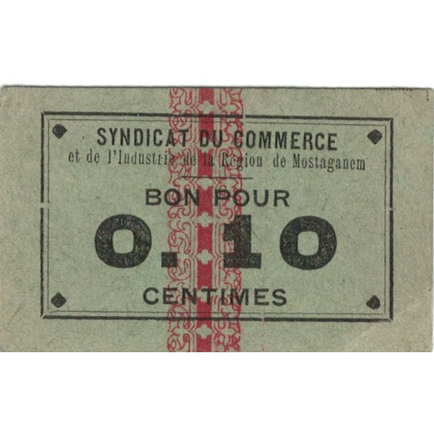Banconote, Algeria, 10 Centimes, Syndicats Commerciaux, BB+
