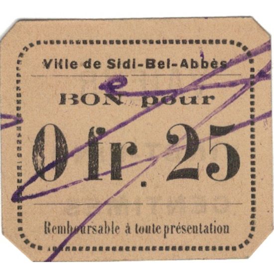 Nota, Argélia, 25 Centimes, 1916-1918, Undated (1916-18), AU(50-53)