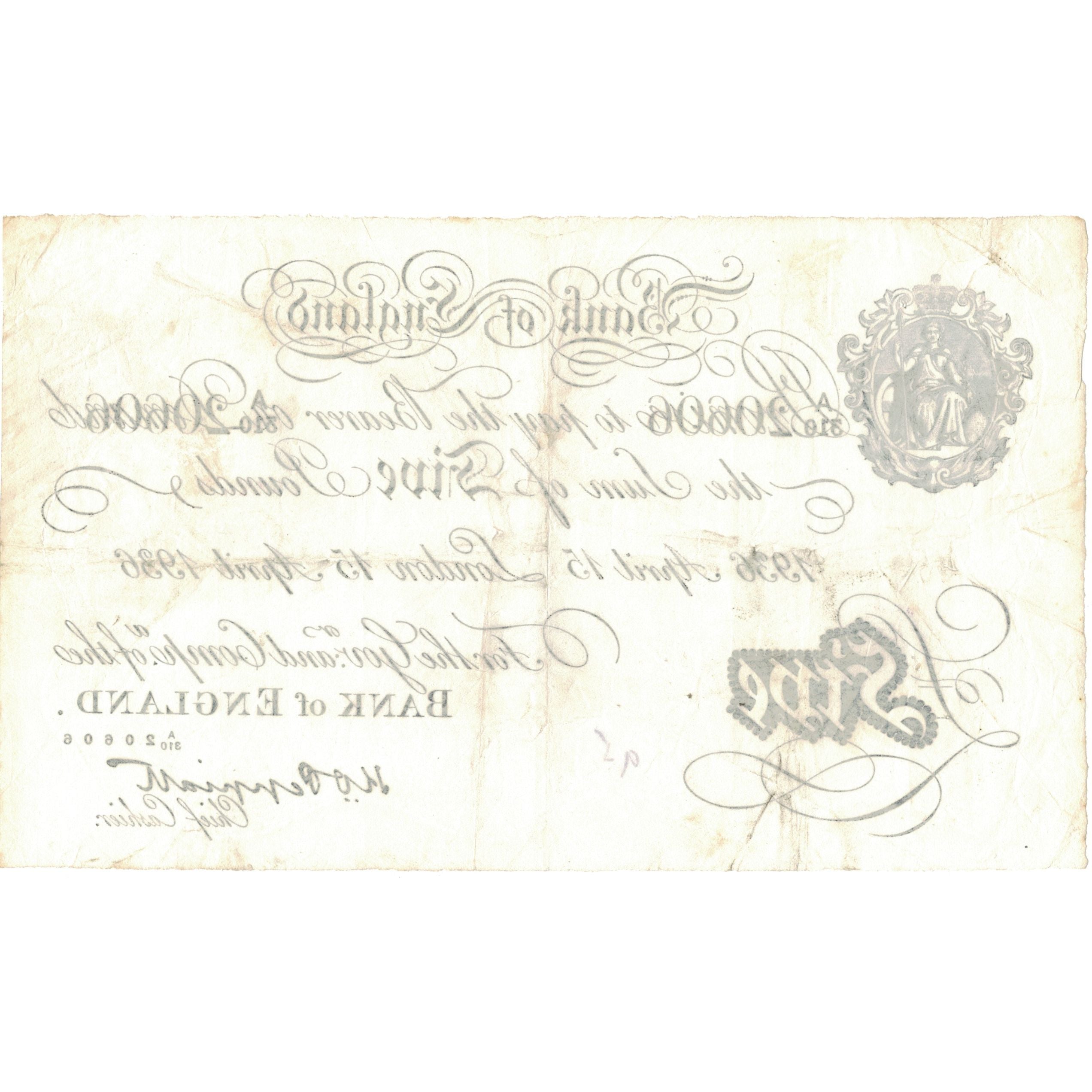 Banconote, Gran Bretagna, 5 Pounds, 1936, 1936-04-15, KM:335a, BB+
