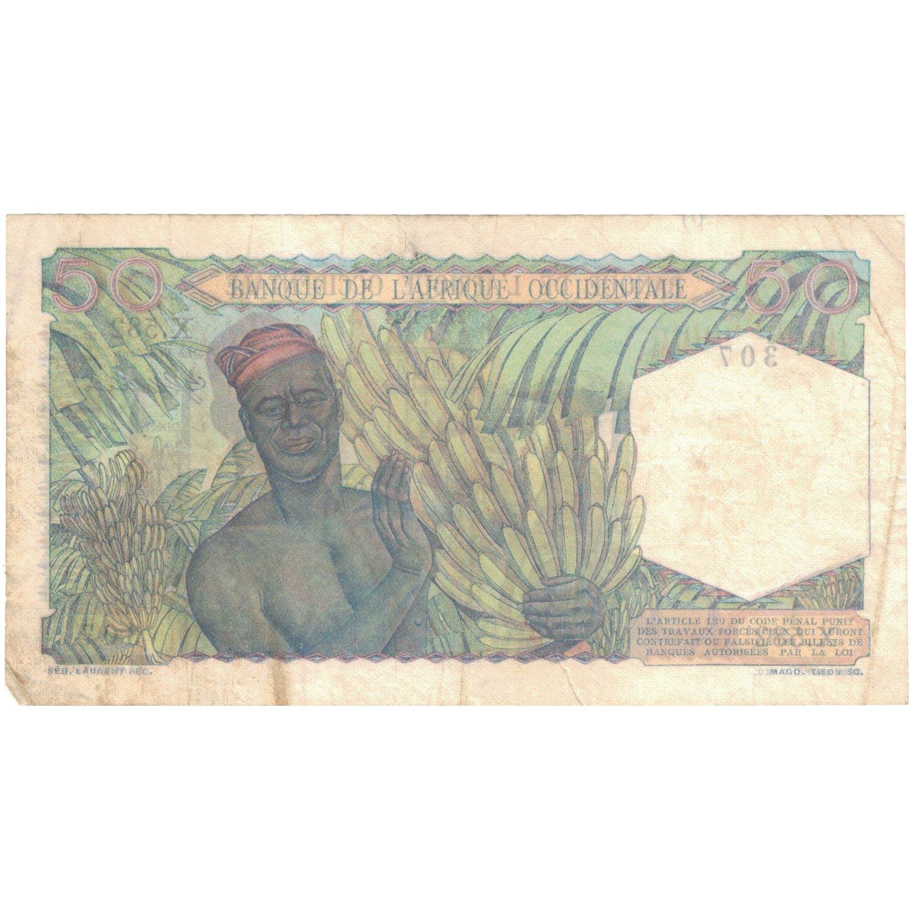 Banknot, Francuska Afryka Zachodnia, 50 Francs, 1944, 1944-09-27, KM:39