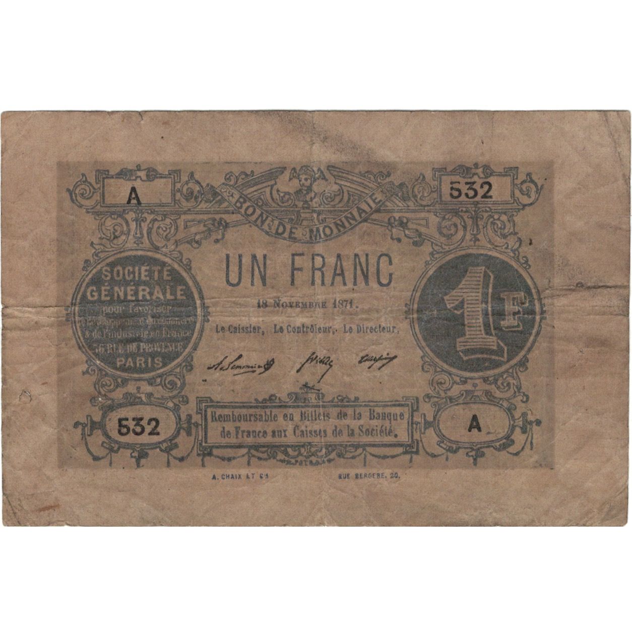 Frankreich, 1 Franc, 1871, 532A, S+