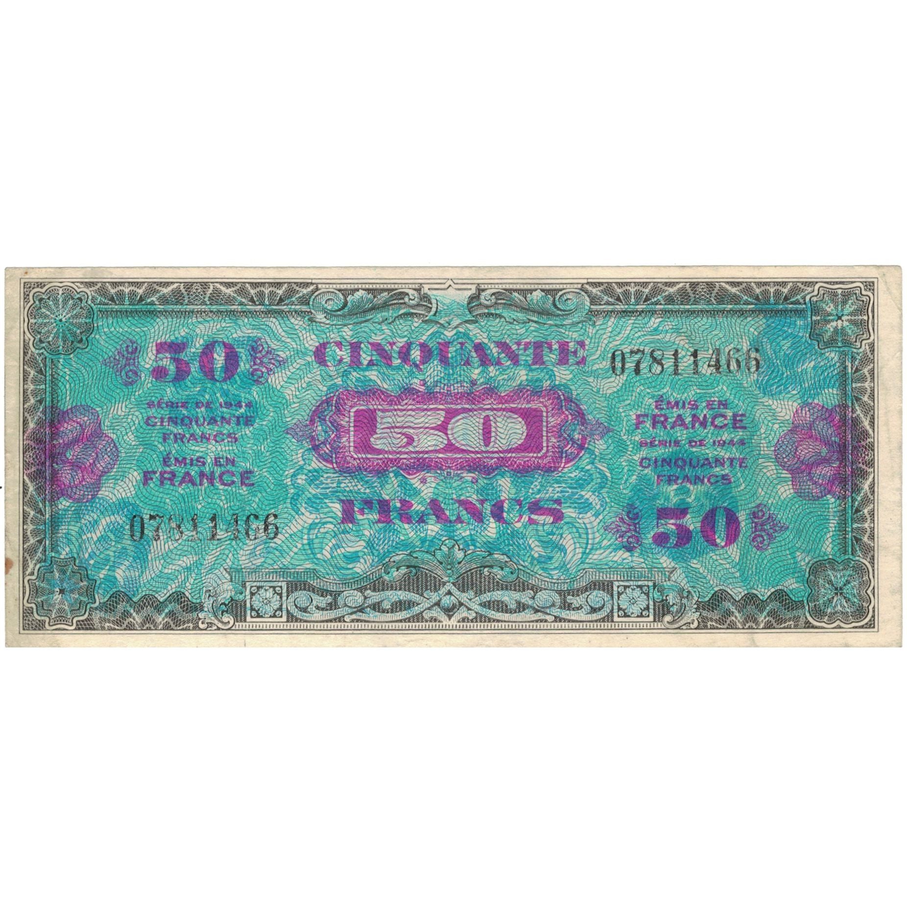 Francia, 50 Francs, Flag/France, 1944, 07811466, MBC+, Fayette:VF19.01, KM:117a