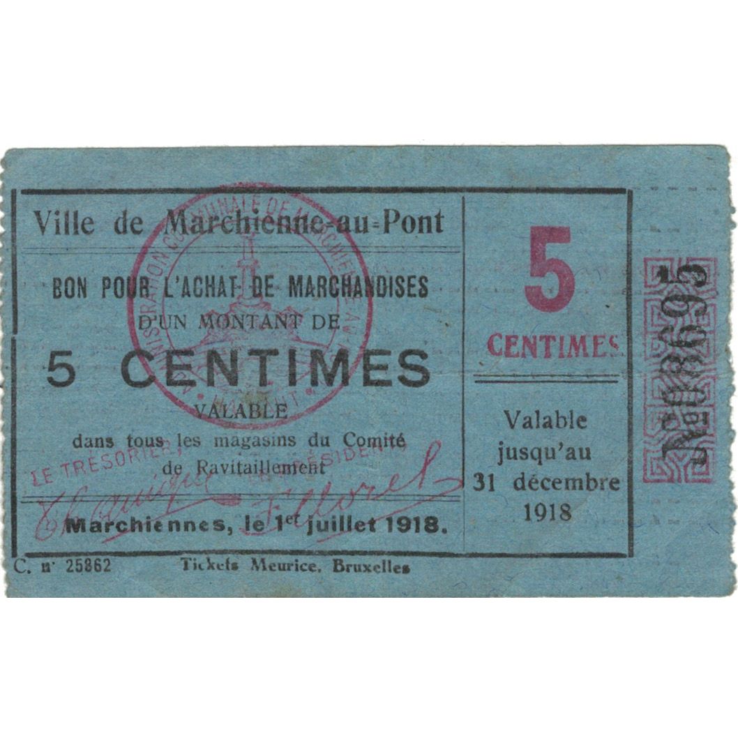 Geldschein, Belgien, 5 Centimes, valeur faciale, 1918, 1918-07-01, SS+