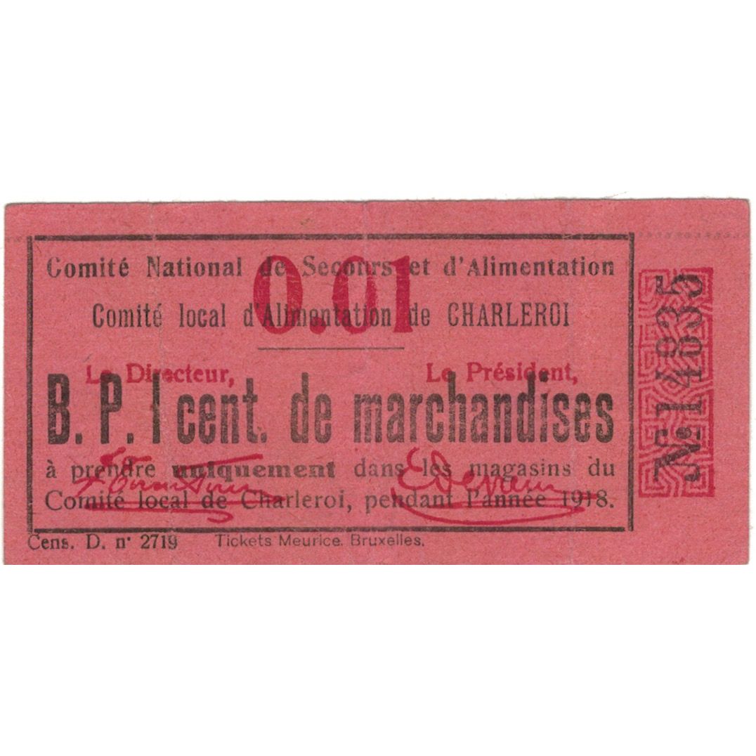 Banconote, Belgio, 1 Centime, valeur faciale, 1918, 1918, BB+