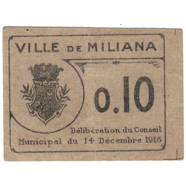 Geldschein, Algeria, 10 Centimes, Ticket Municipal, 1916, 1916-12-14, SS