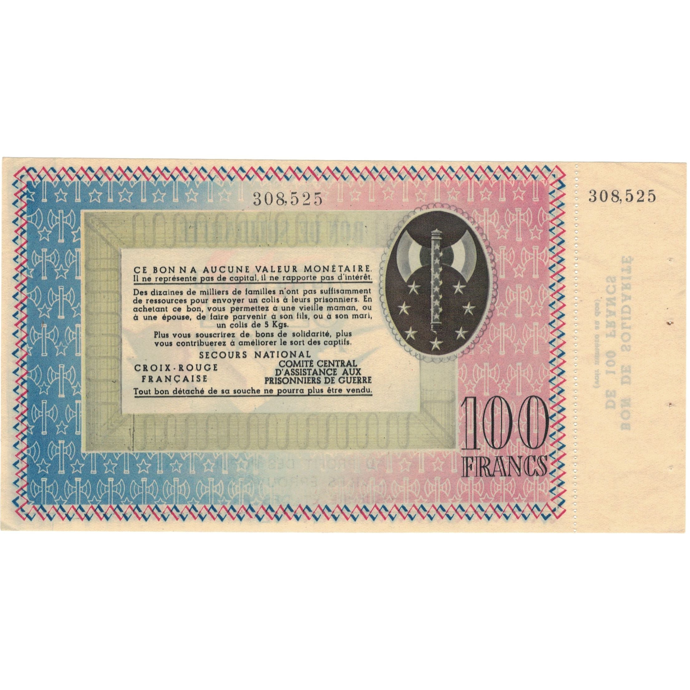 France, Secours National, 100 Francs, Undated (1941), AU(55-58)