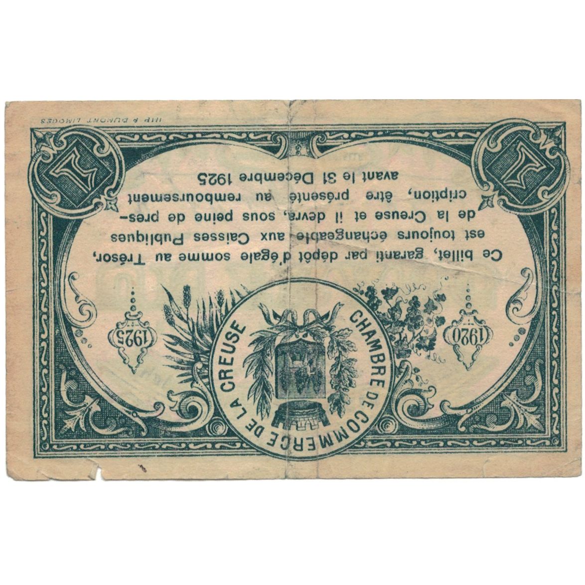 Francia, Gueret, 1 Franc, 1920, BB, Pirot:64-20