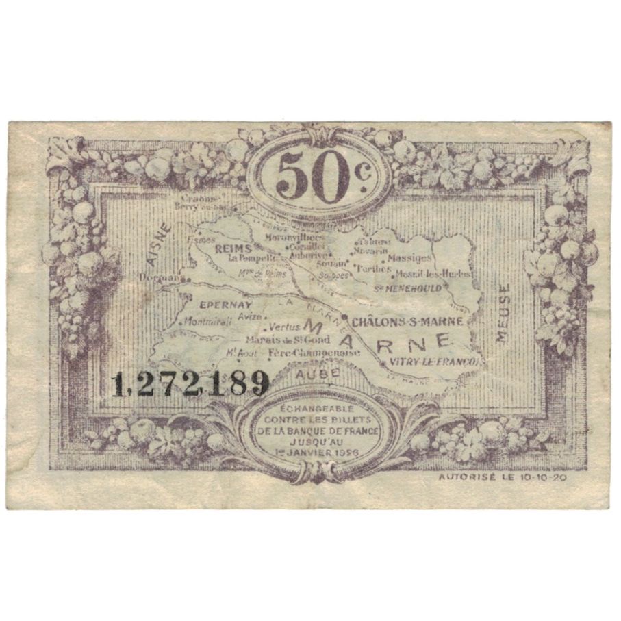 Francia, Reims, 50 Centimes, 1920, MB+, Pirot:43-1