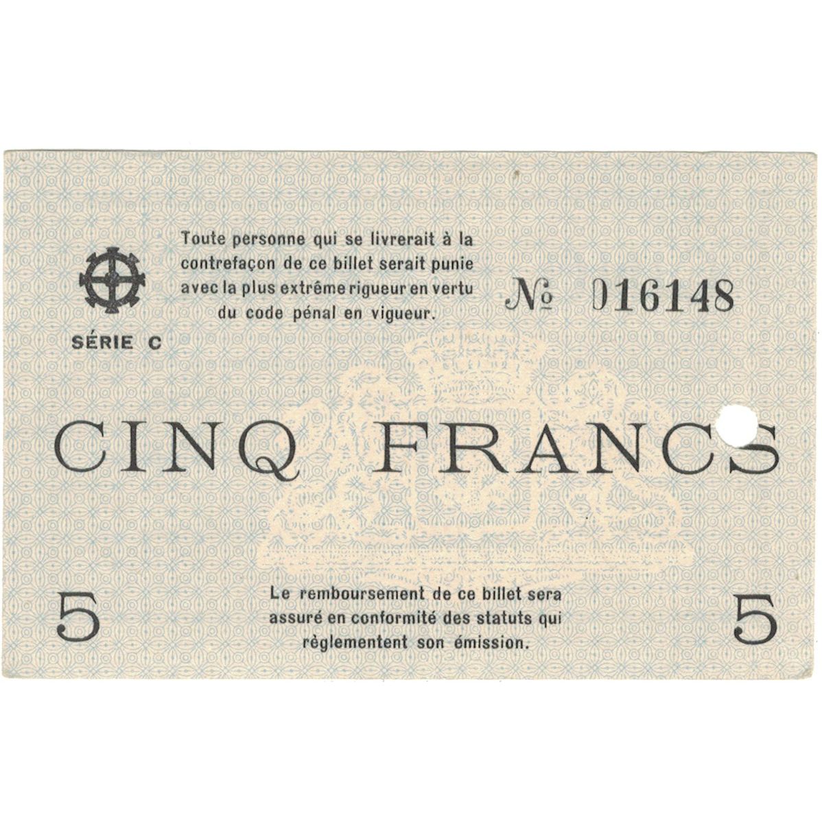 Frankrijk, Mulhouse, 5 Francs, 1940, SPL