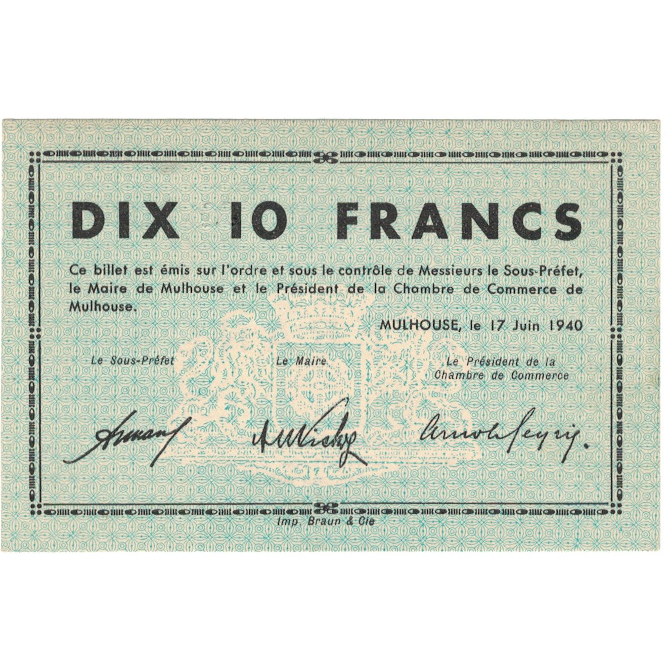 Frankreich, Mulhouse, 10 Francs, 1940, UNZ-