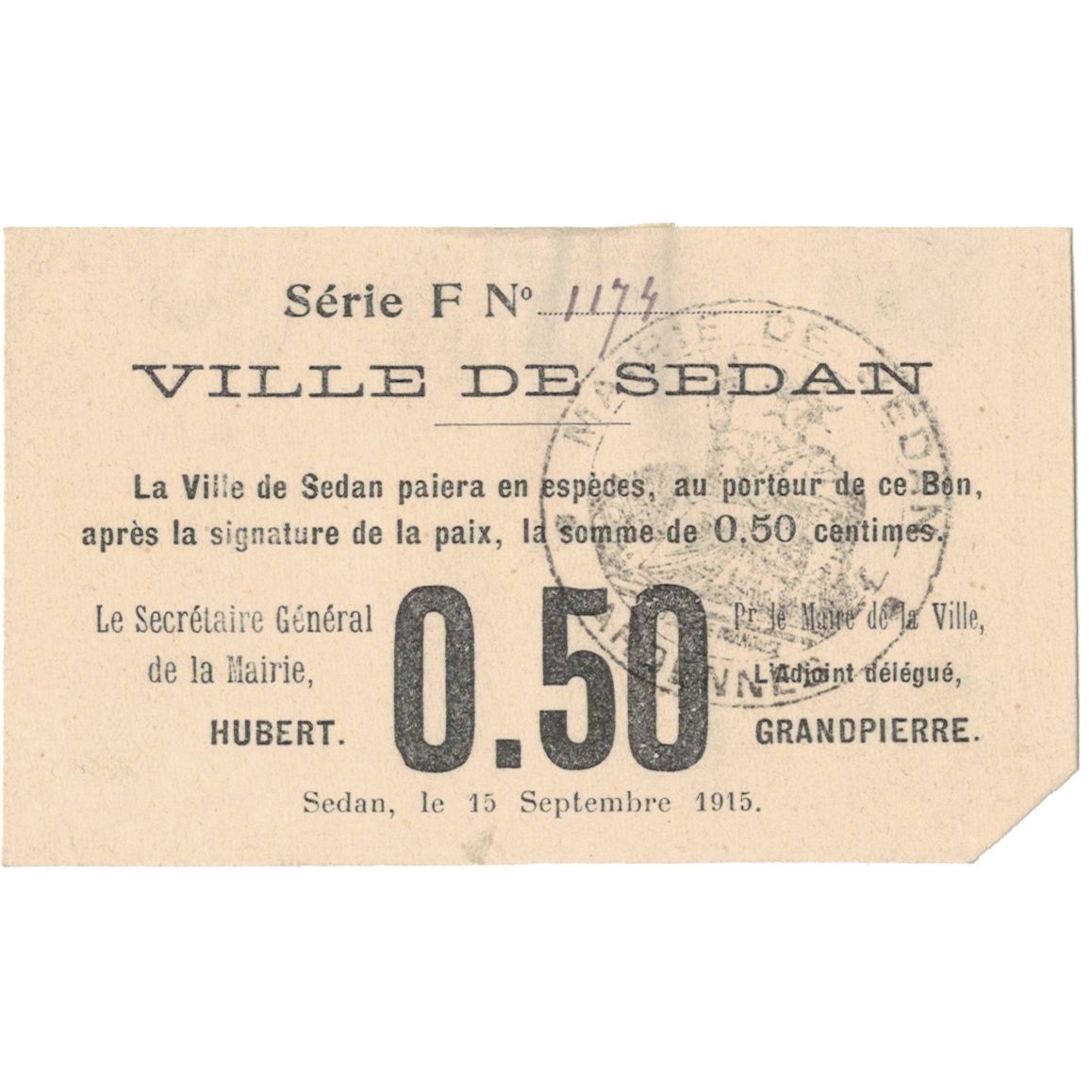 France, Sedan, 25 Centimes, 1915, AU(55-58)