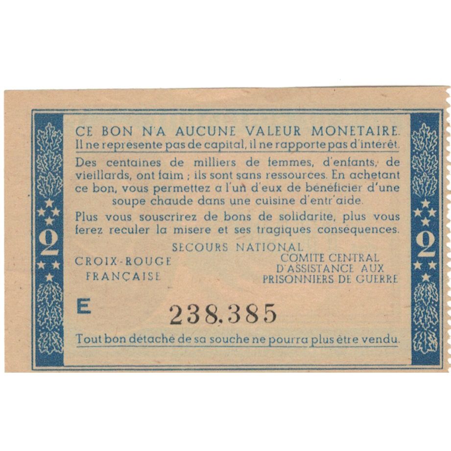 Francia, Bon de Solidarité, 2 Francs, 1941, FDS