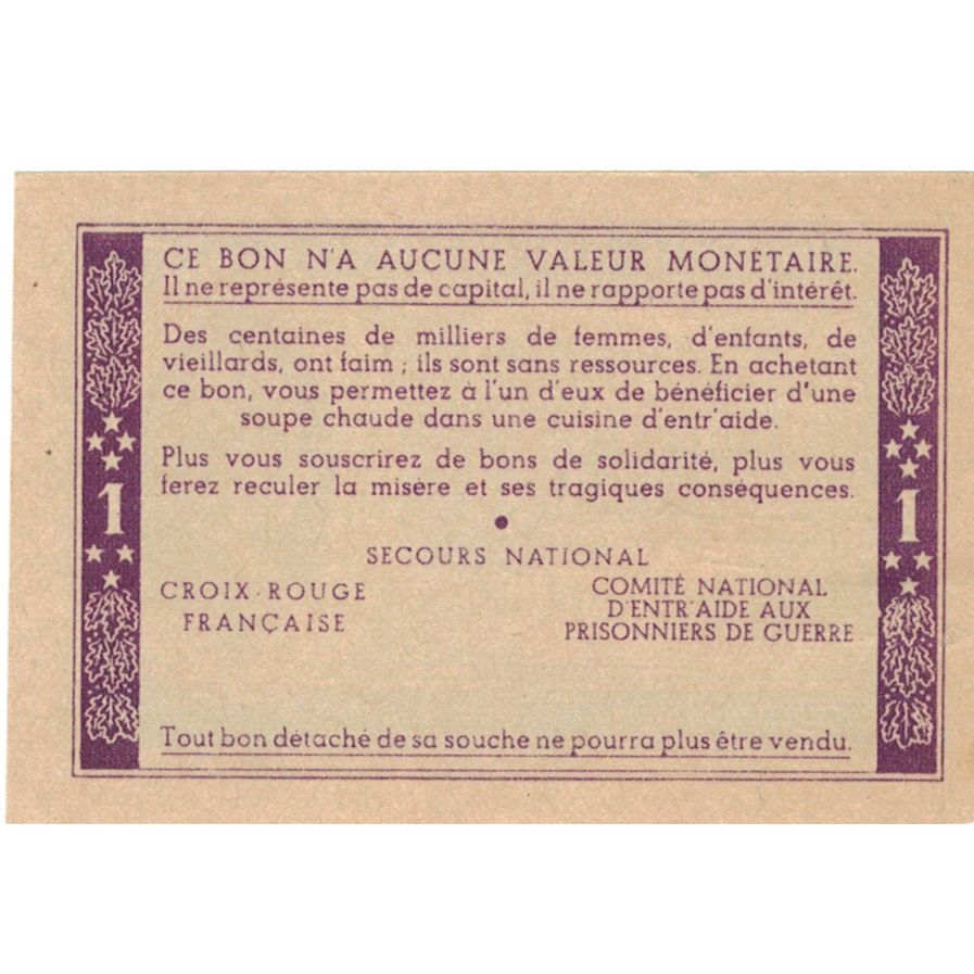 Frankreich, 1 Franc, 1940, Bon de solidarité, UNZ
