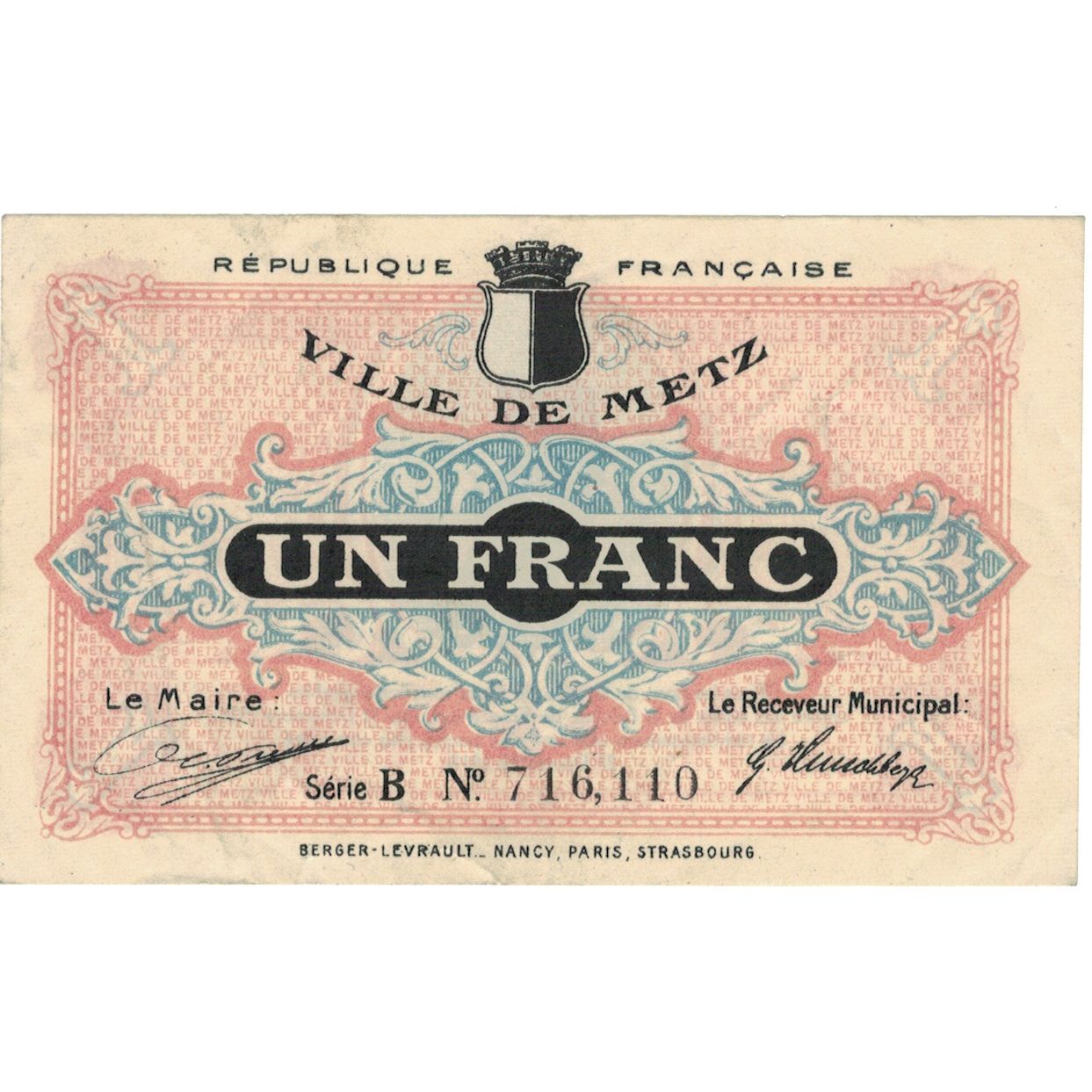 Frankrijk, Metz, 1 Franc, 1918, TTB, Pirot:57-13
