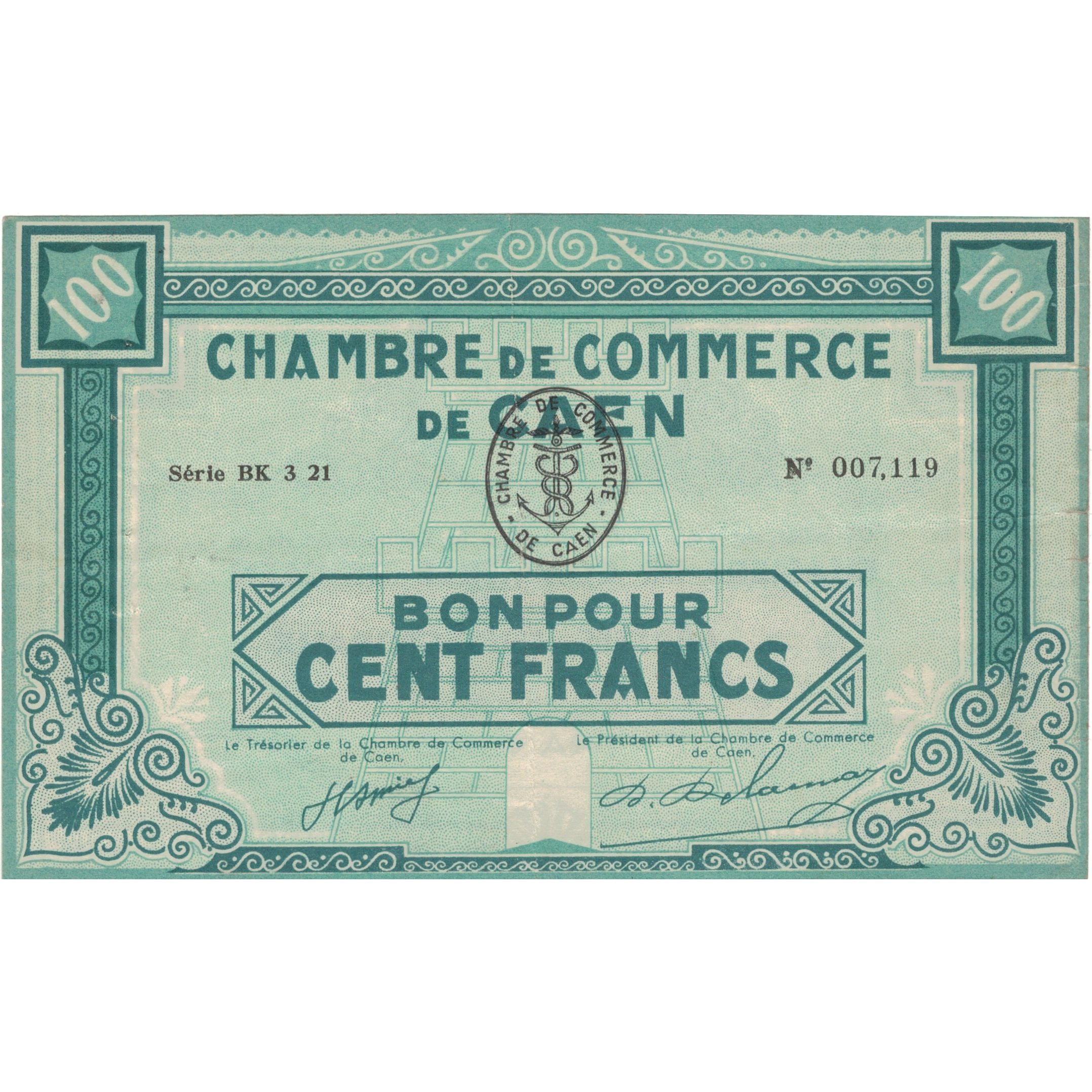 France, CAEN, 100 Francs, 1940, AU(50-53)